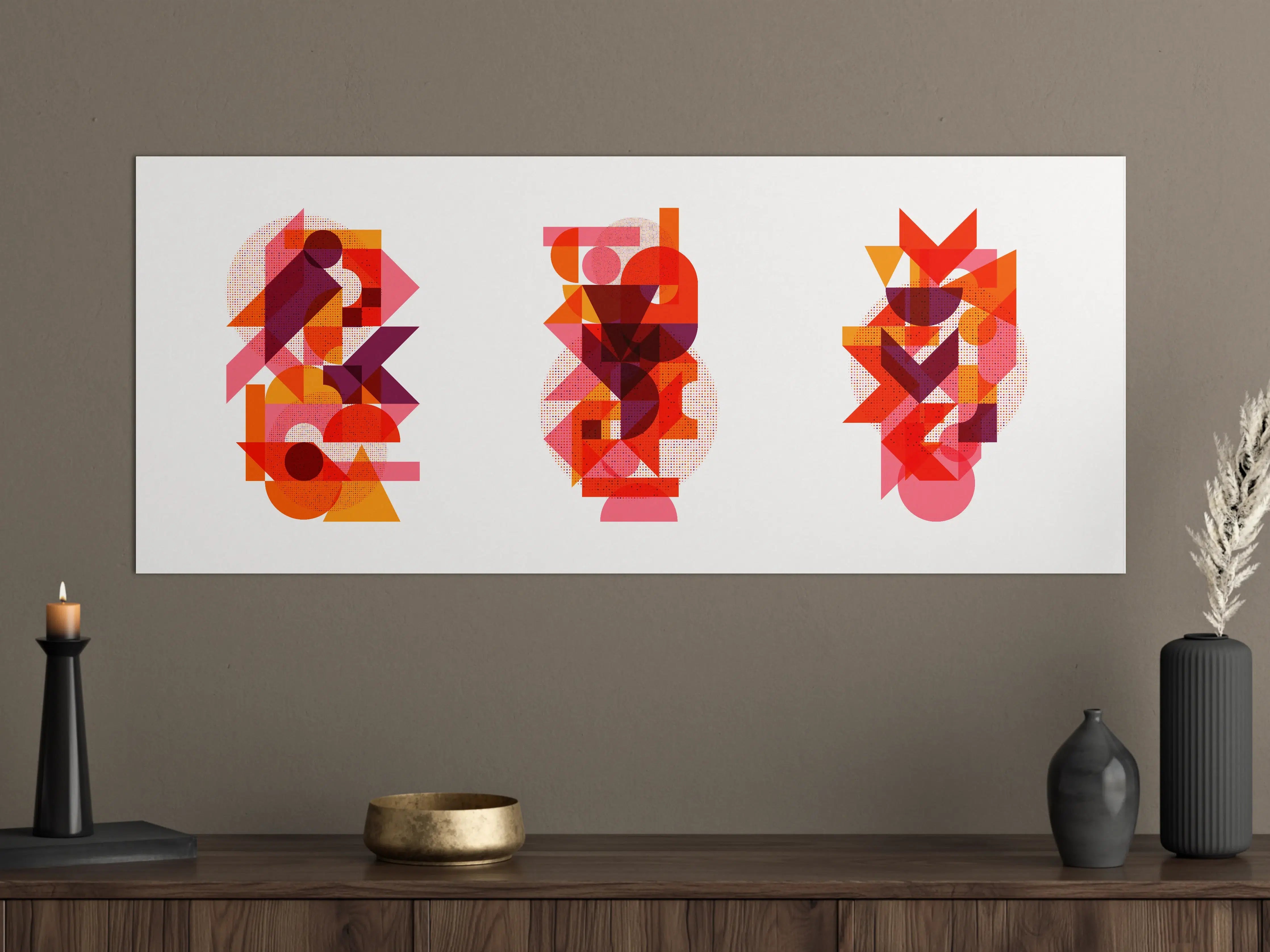 Große Wandbilder - Abstrakte geometrische Kunst in warmen Rottönen