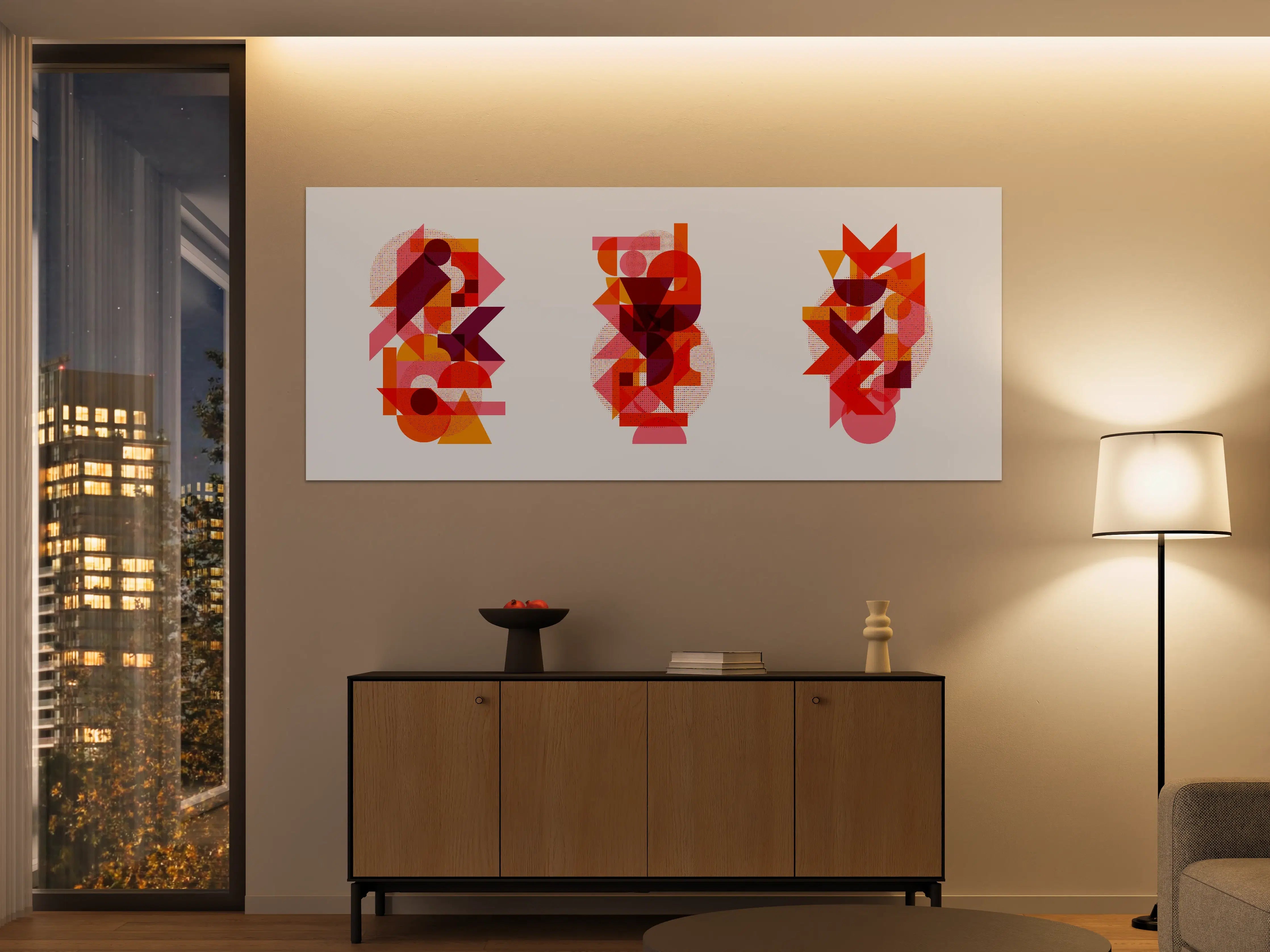 Große Wandbilder - Abstrakte geometrische Kunst in warmen Rottönen