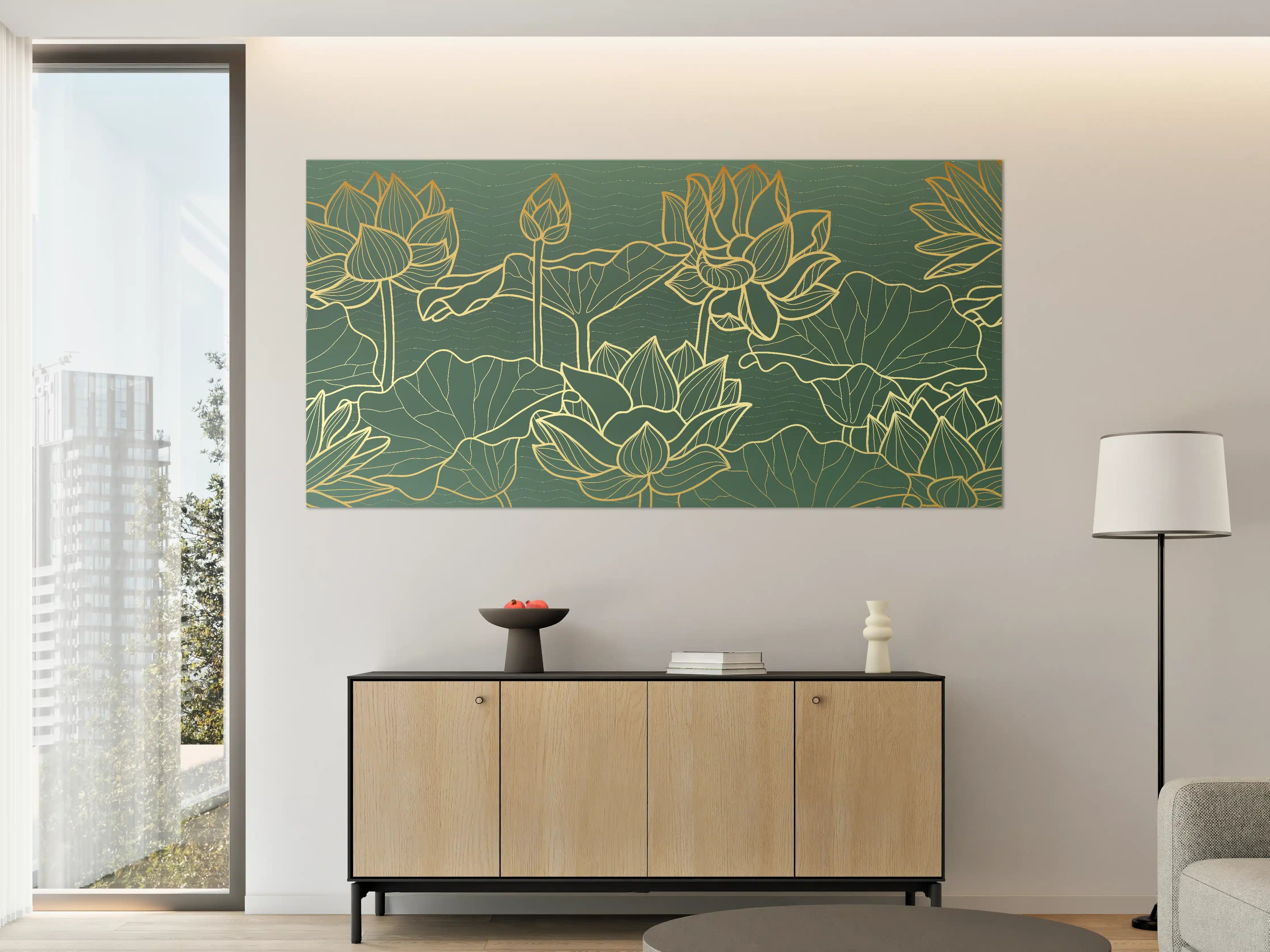 Große Wandbilder - Abstrakte goldende Blüten