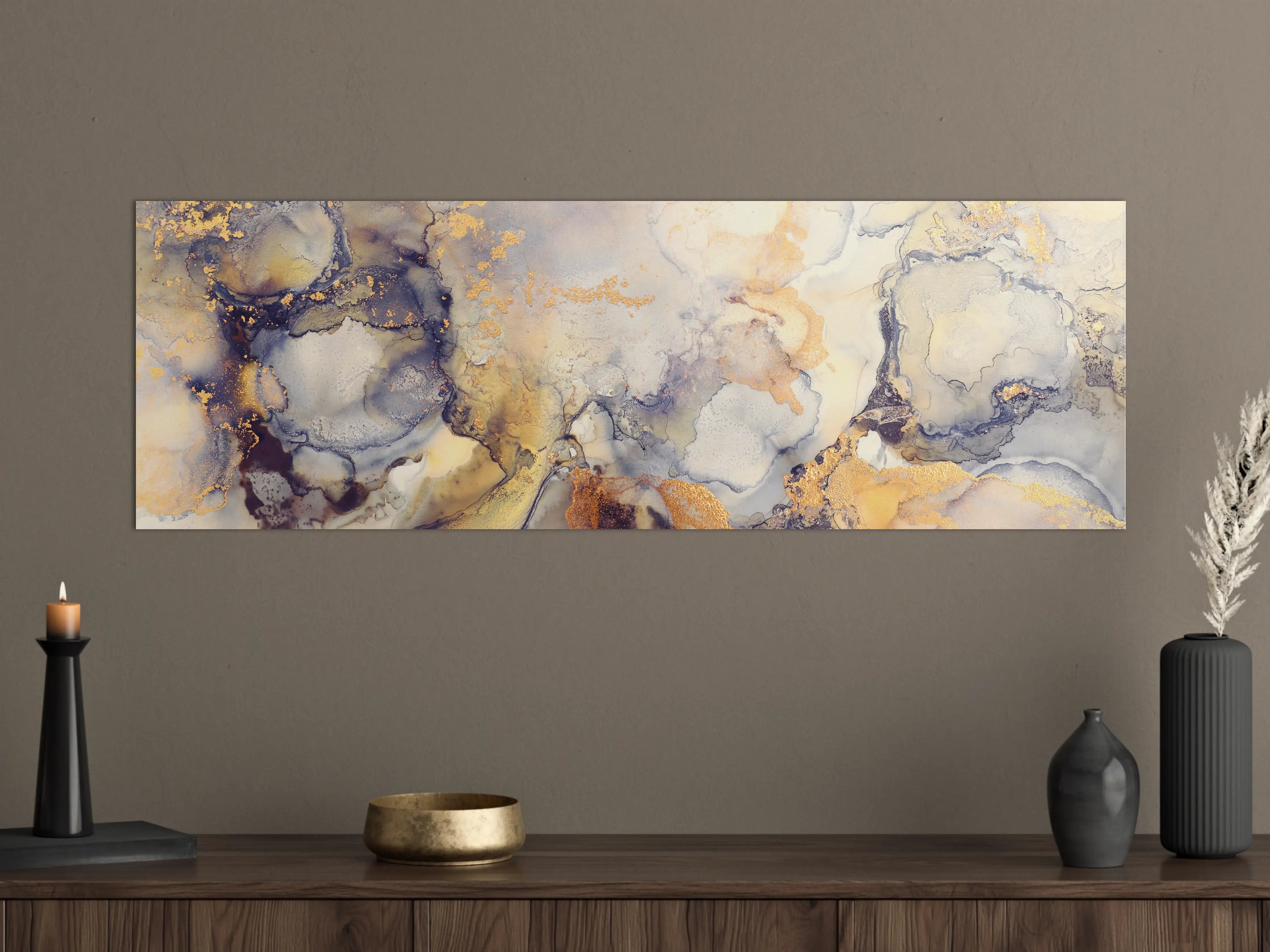 Große Wandbilder - Abstrakte goldene Flüssigkunstmalerei