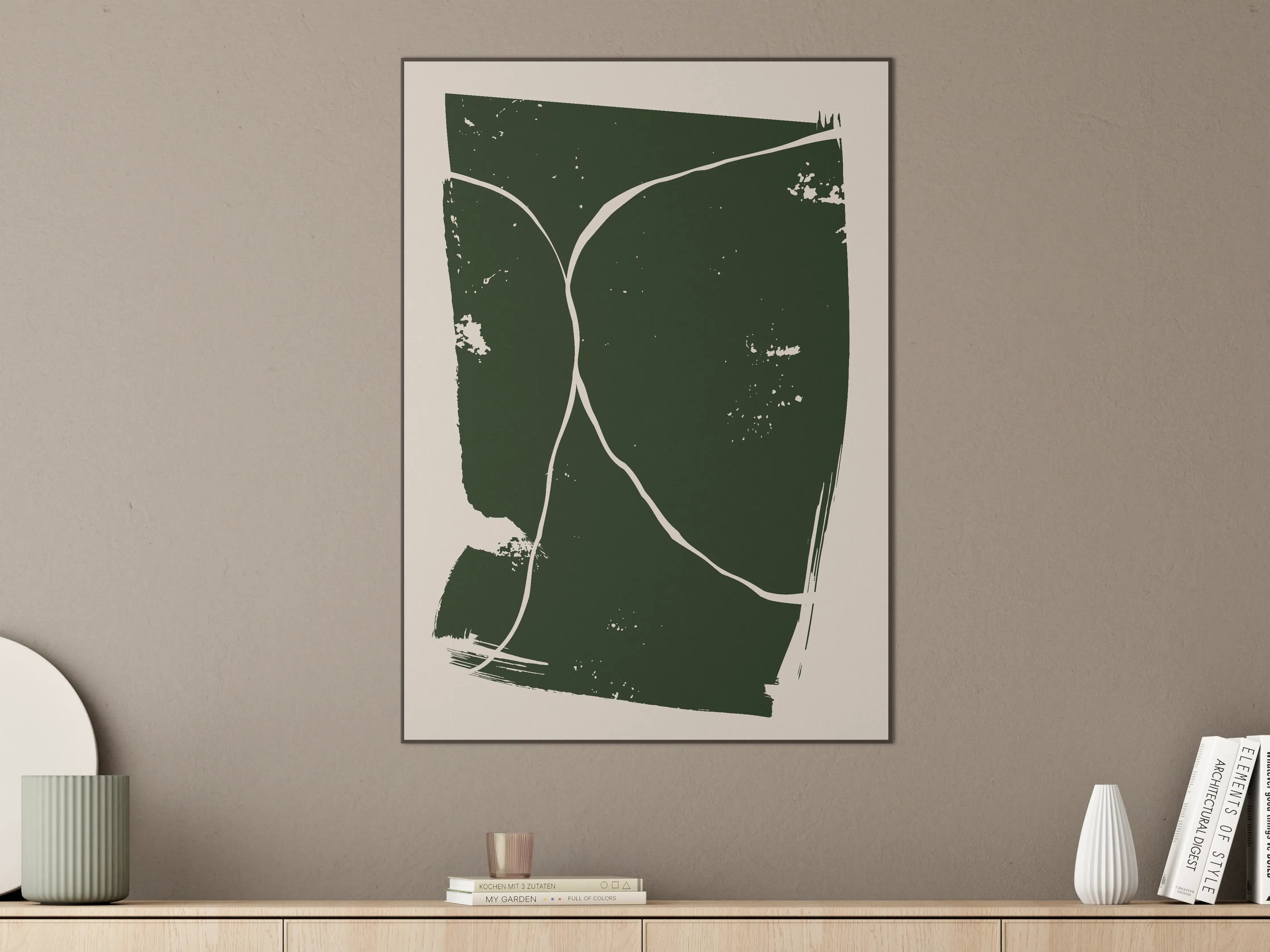 Große Wandbilder - Abstrakte grüne und beige Wandgestaltung