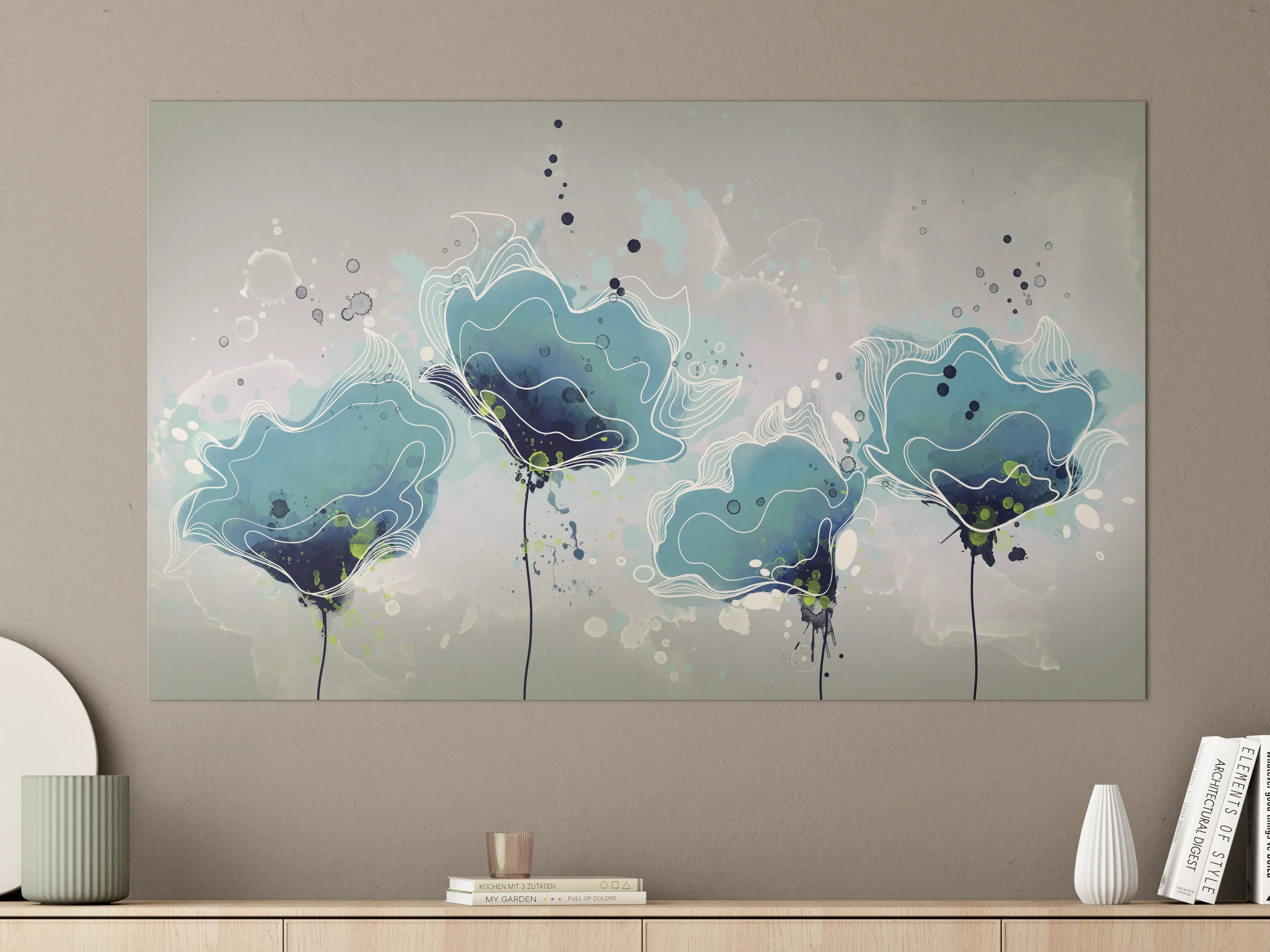 Große Wandbilder - Abstrakten blauen Aquarellblumen