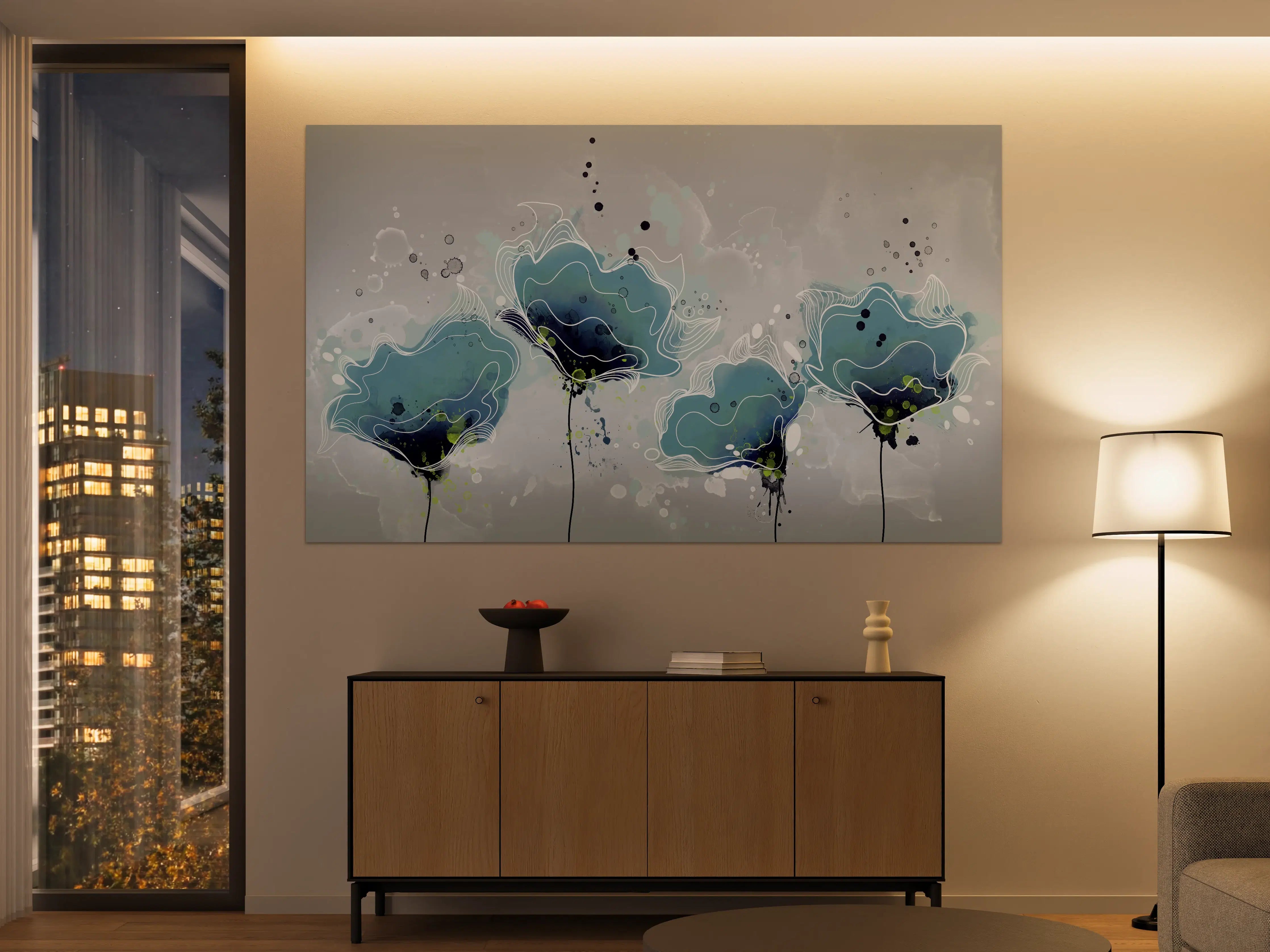 Große Wandbilder - Abstrakten blauen Aquarellblumen