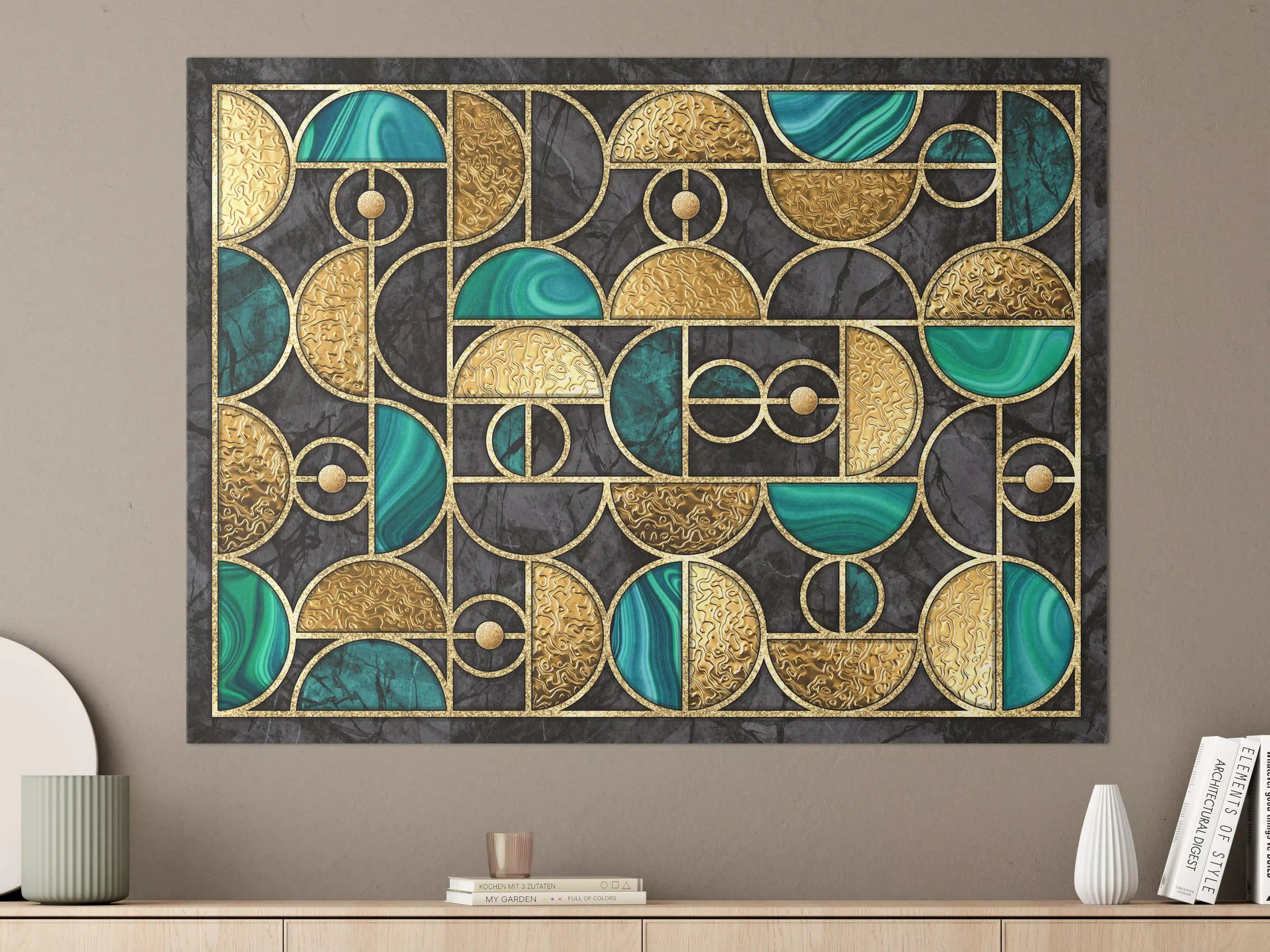 Große Wandbilder - Abstrakter Gold-Schwarz-Grün Mosaik