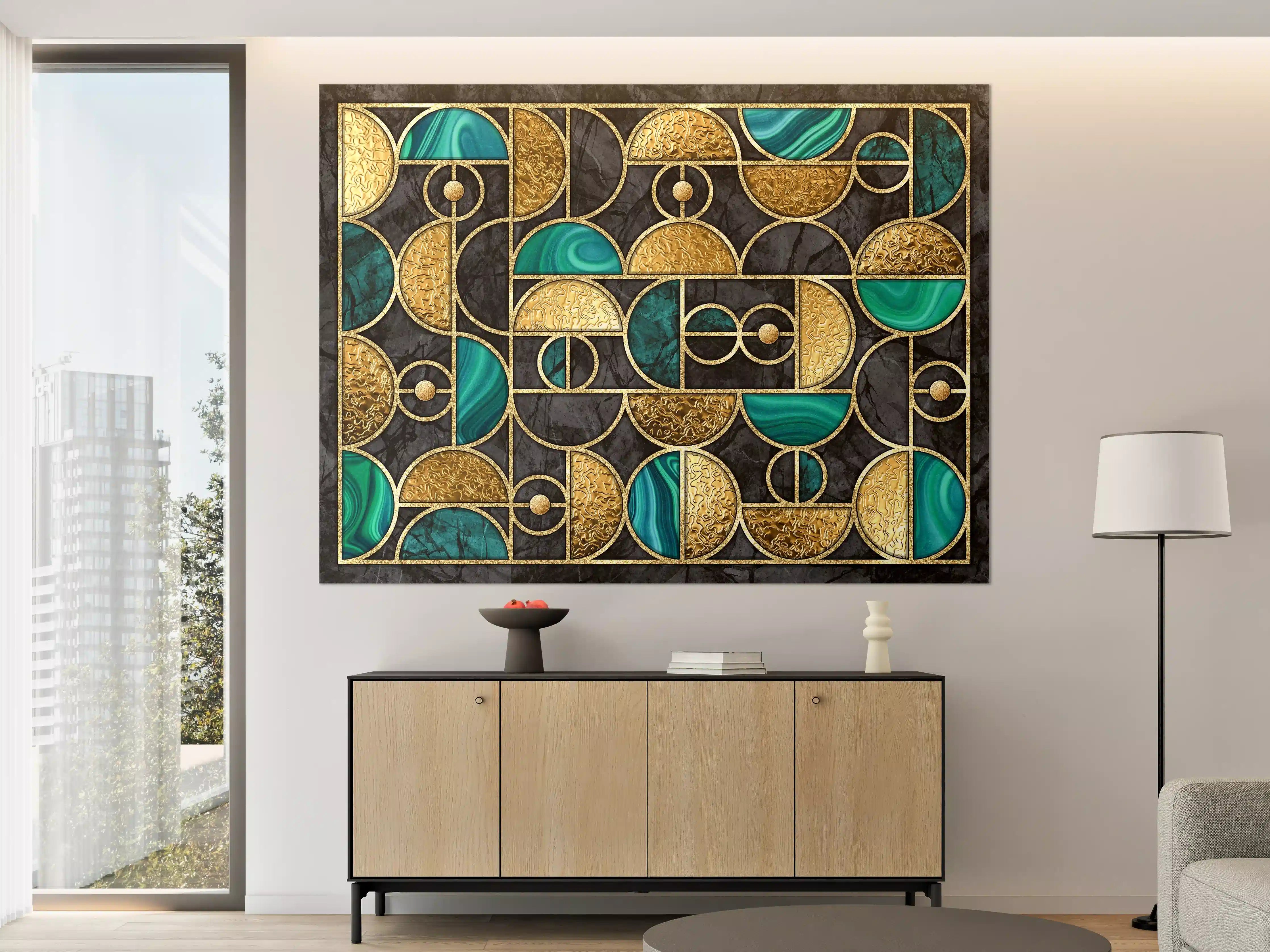 Große Wandbilder - Abstrakter Gold-Schwarz-Grün Mosaik