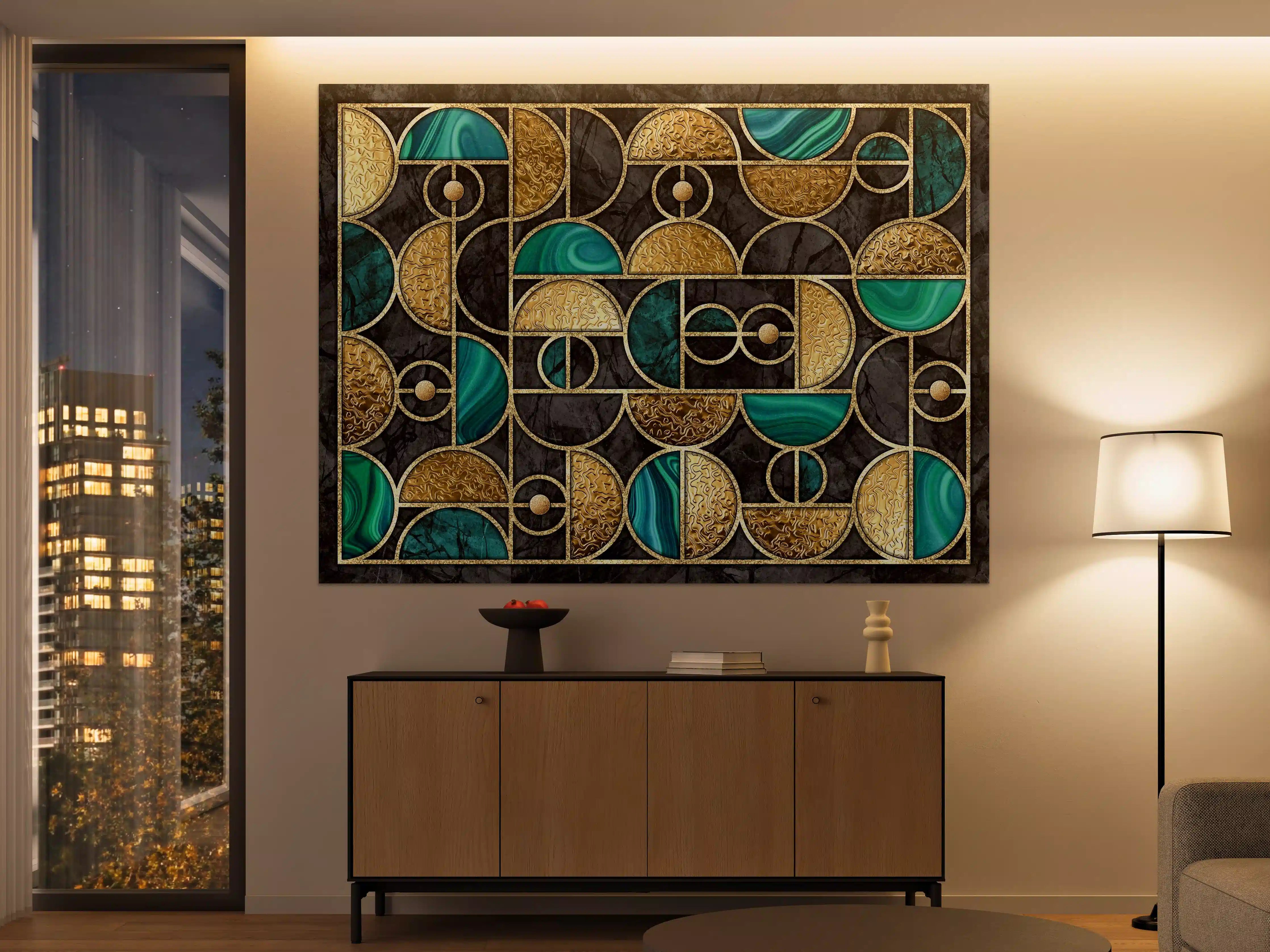 Große Wandbilder - Abstrakter Gold-Schwarz-Grün Mosaik