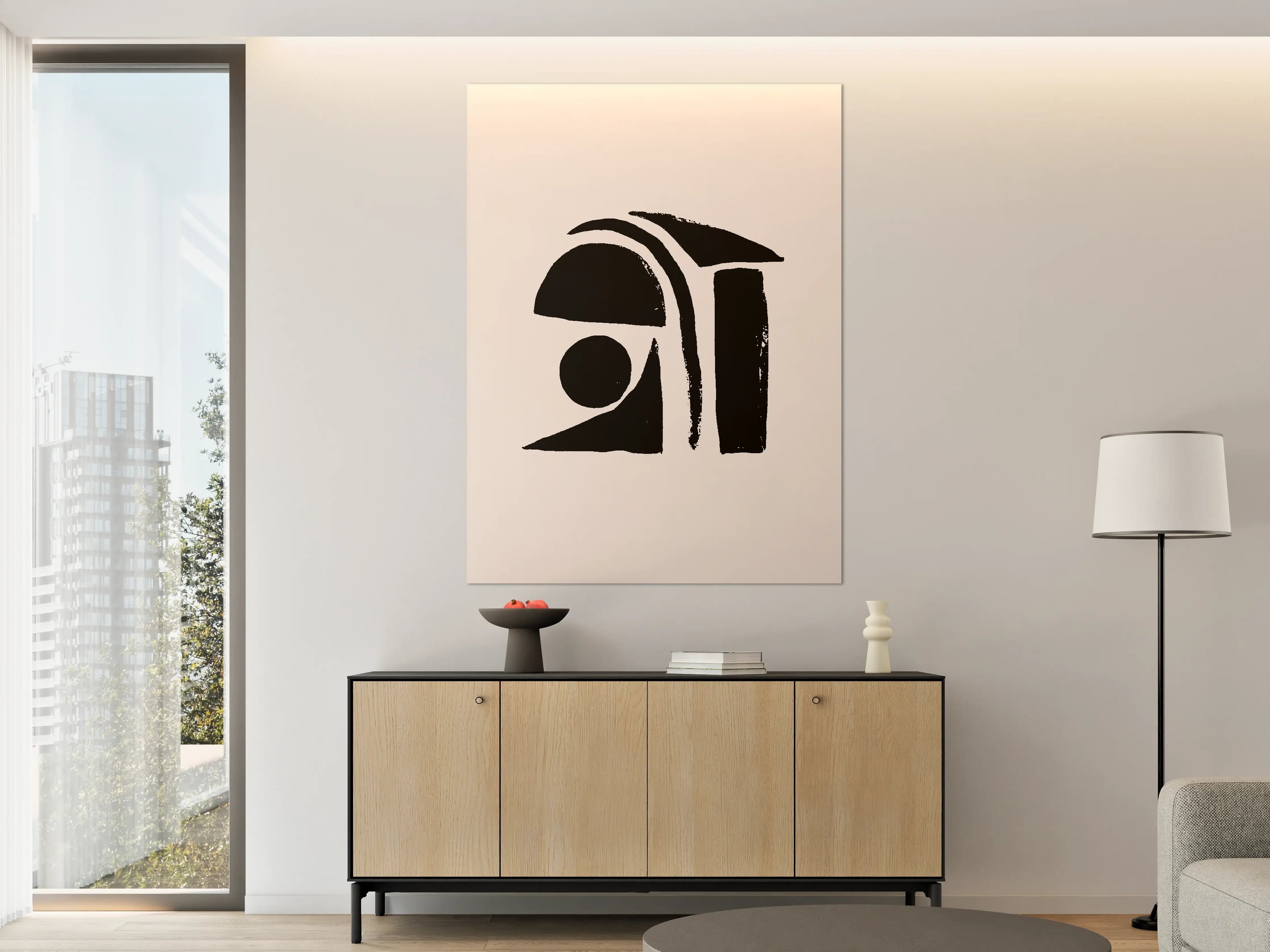 Große Wandbilder - Abstraktes Elfenbein-Schwarz-Kunstwerk