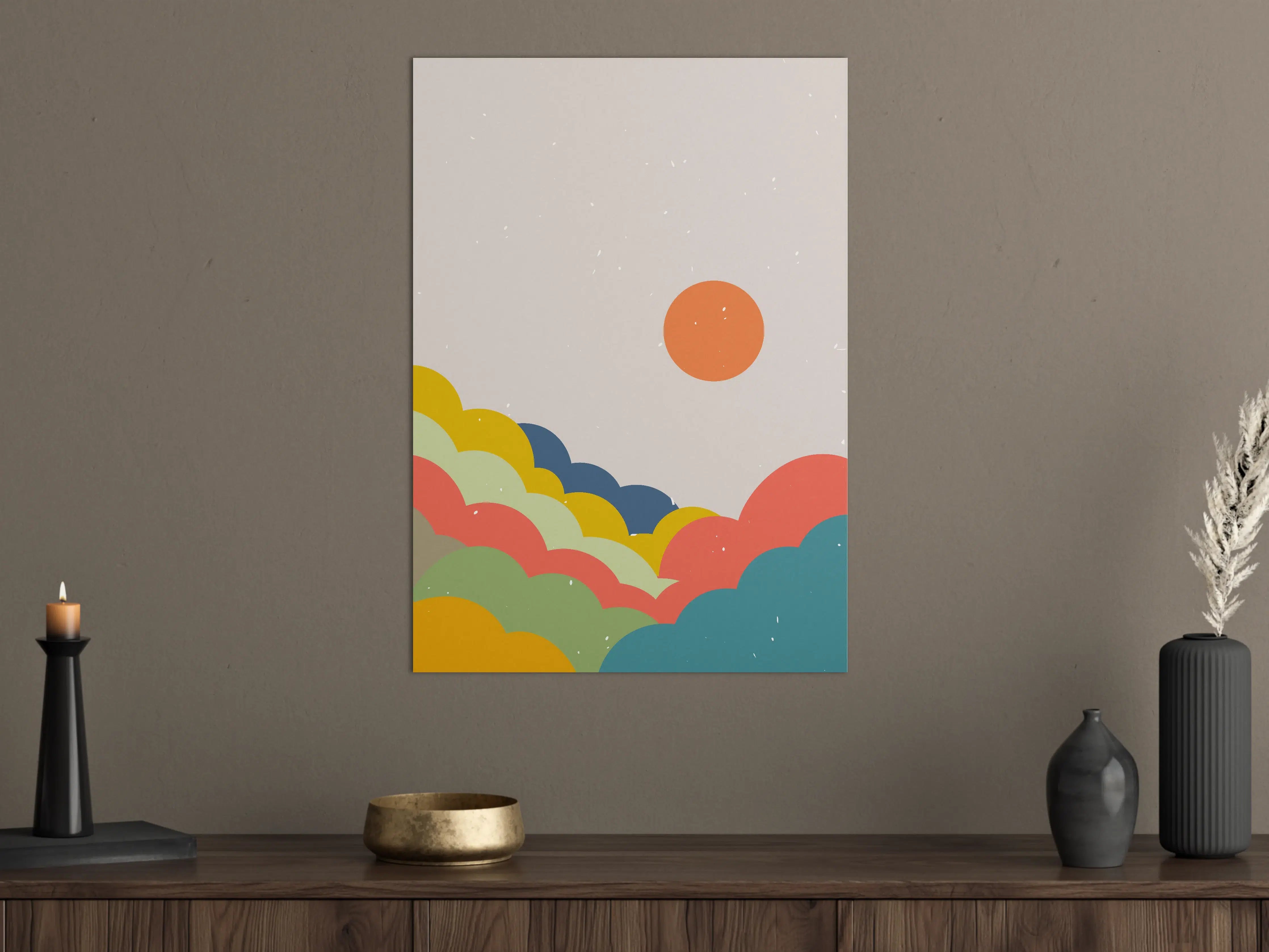 Große Wandbilder - Abstraktes Farbenspiel mit Sonnenmotiv