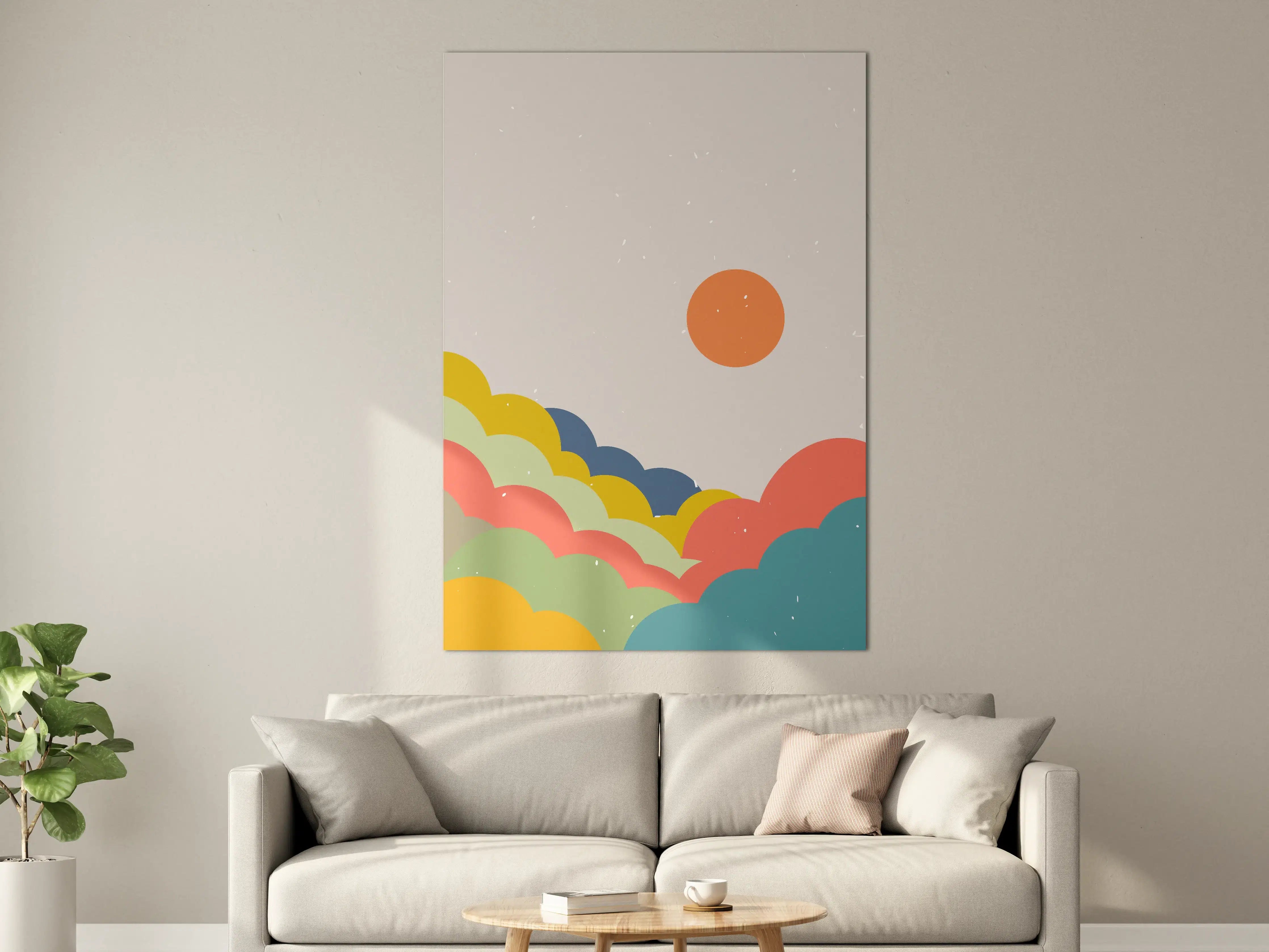 Große Wandbilder - Abstraktes Farbenspiel mit Sonnenmotiv