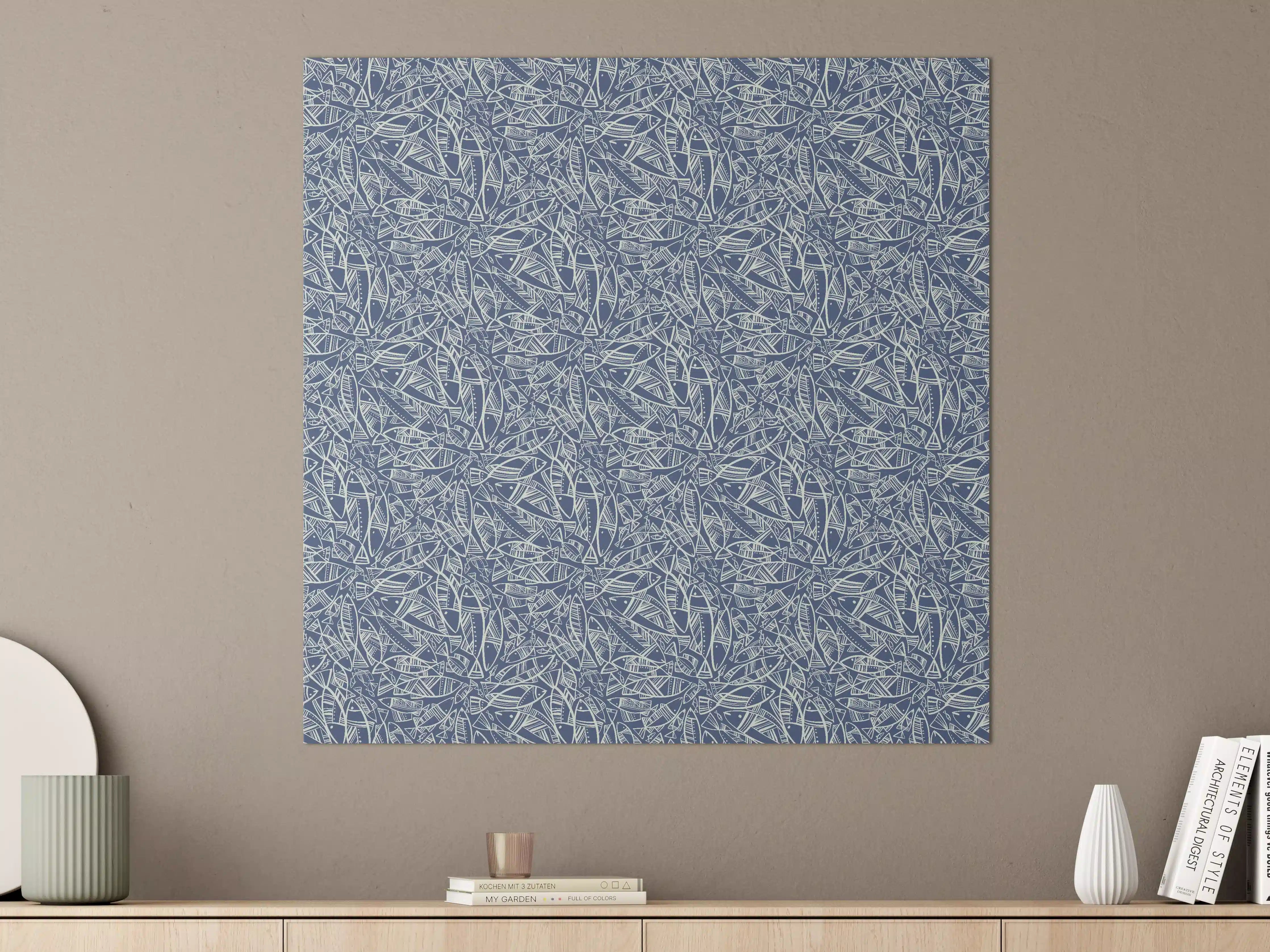 Große Wandbilder - Abstraktes Fischmuster Blau