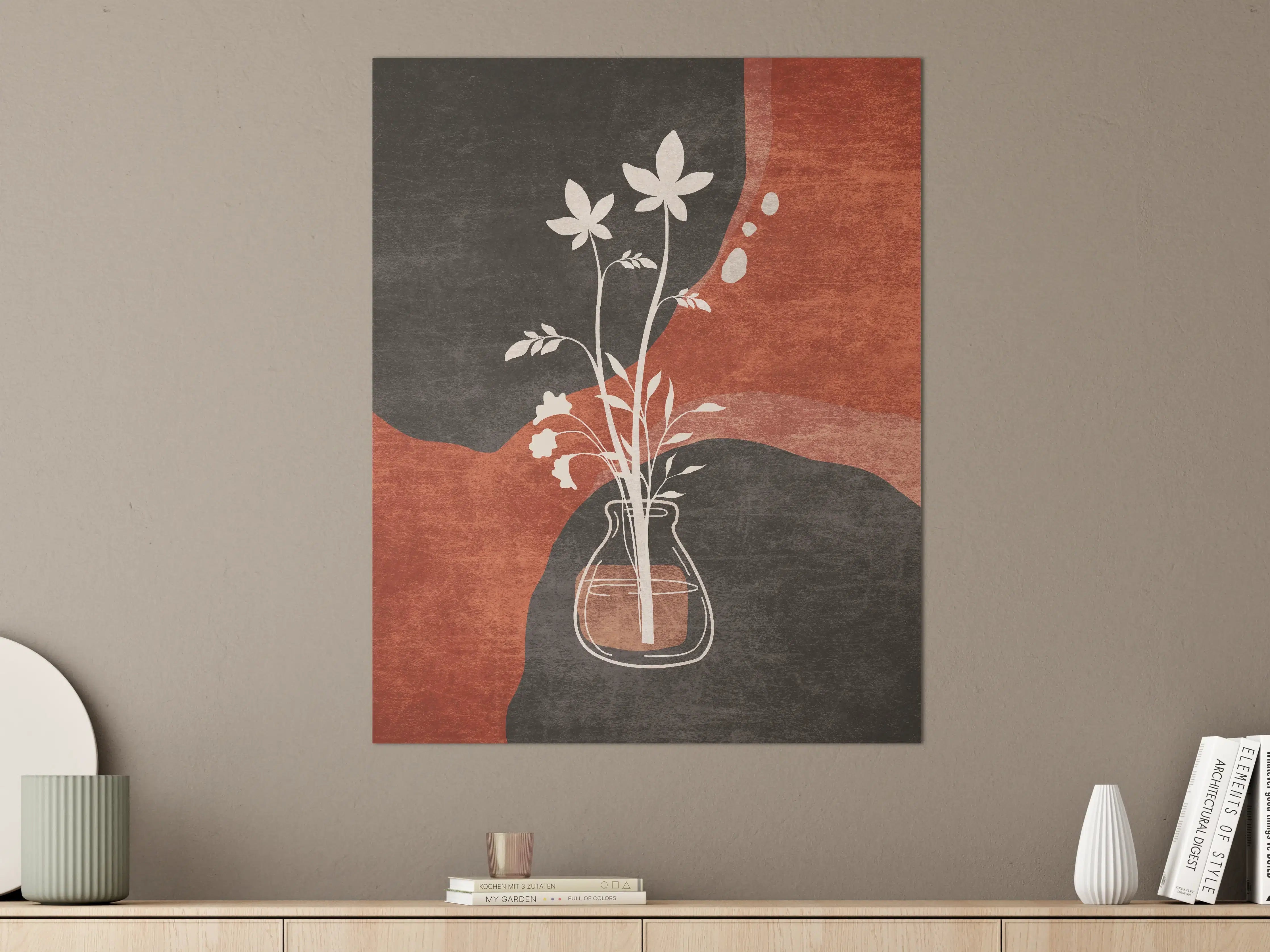 Große Wandbilder - Abstraktes Florales Motiv in Schwarz-Rot