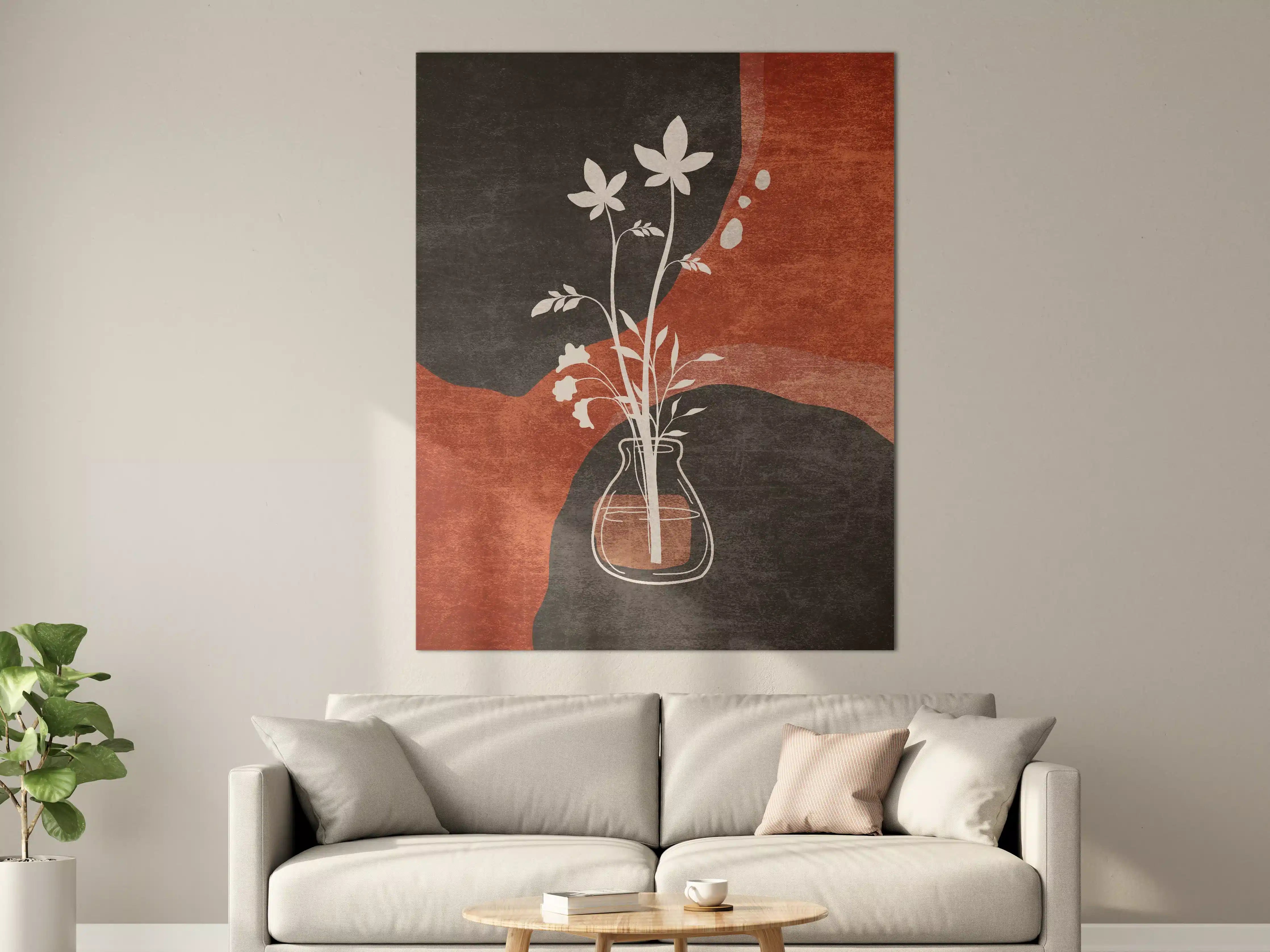 Große Wandbilder - Abstraktes Florales Motiv in Schwarz-Rot