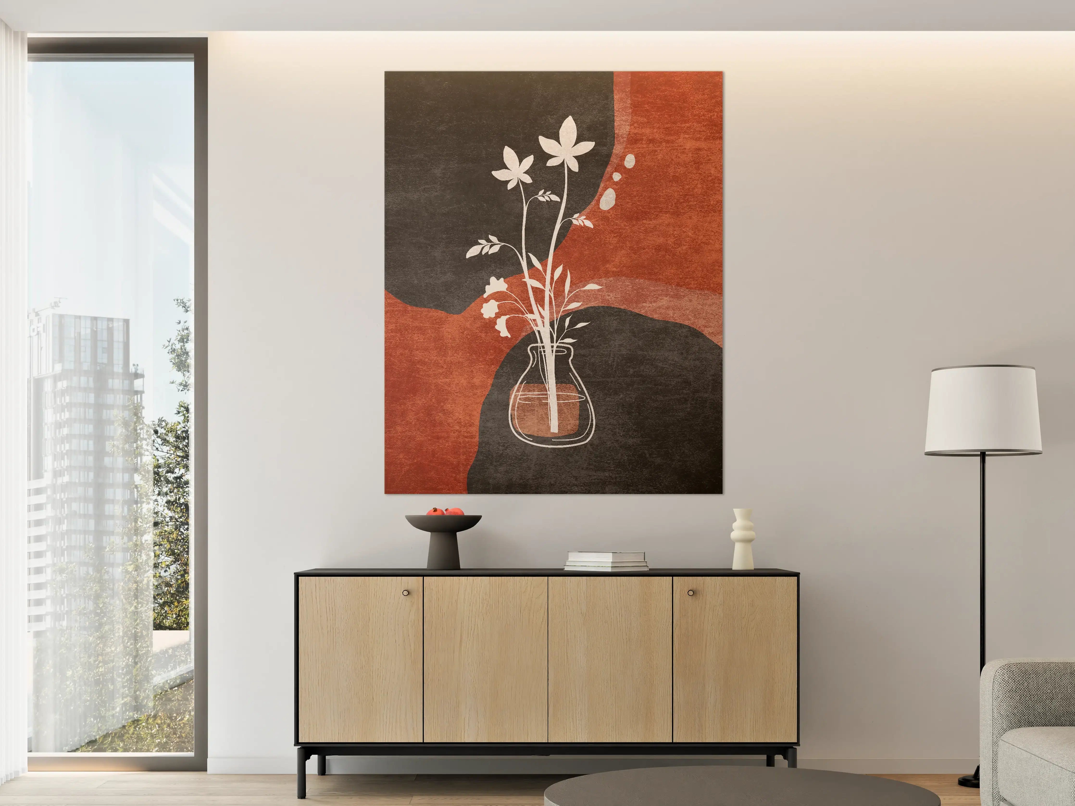 Große Wandbilder - Abstraktes Florales Motiv in Schwarz-Rot