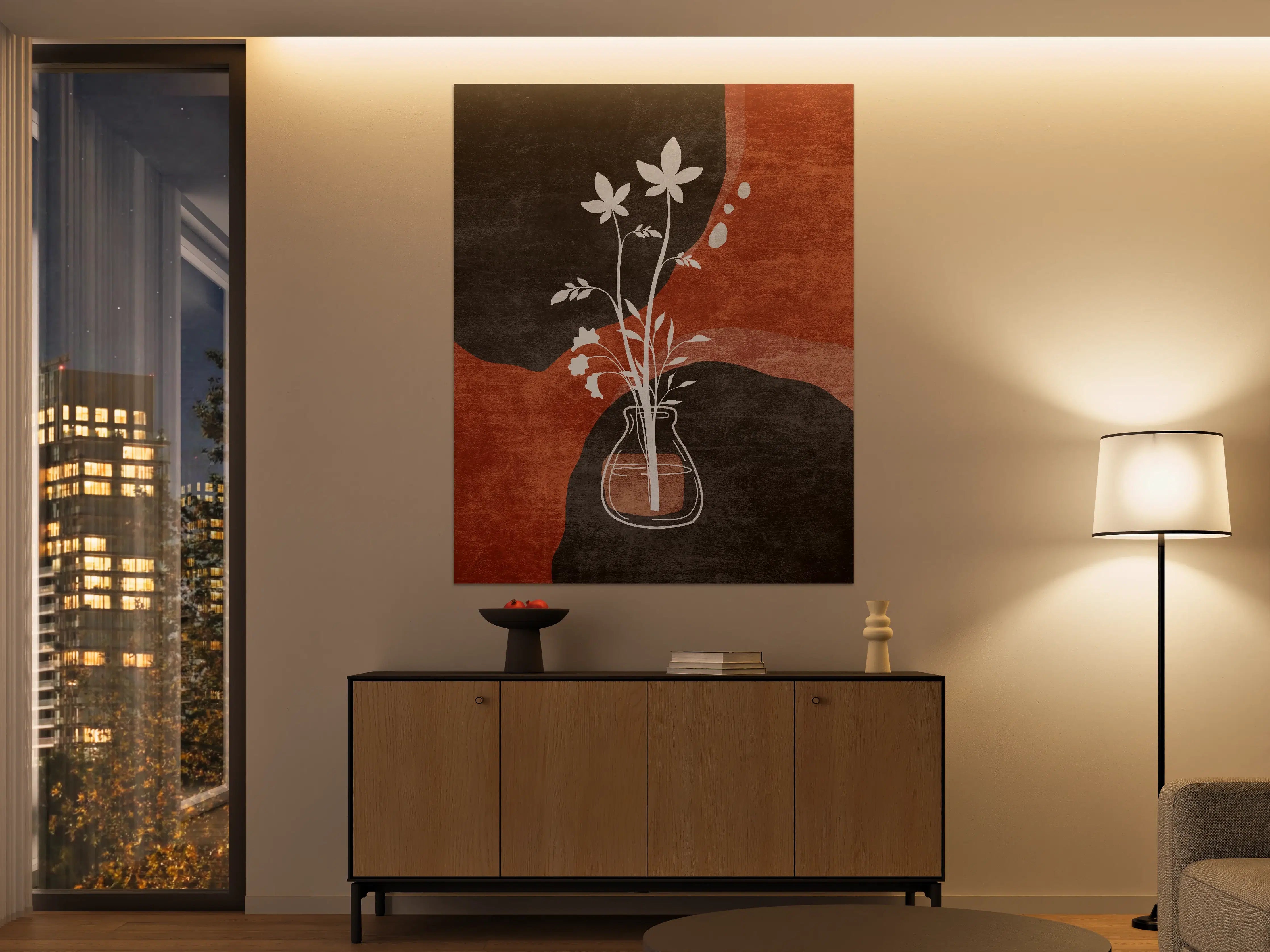 Große Wandbilder - Abstraktes Florales Motiv in Schwarz-Rot