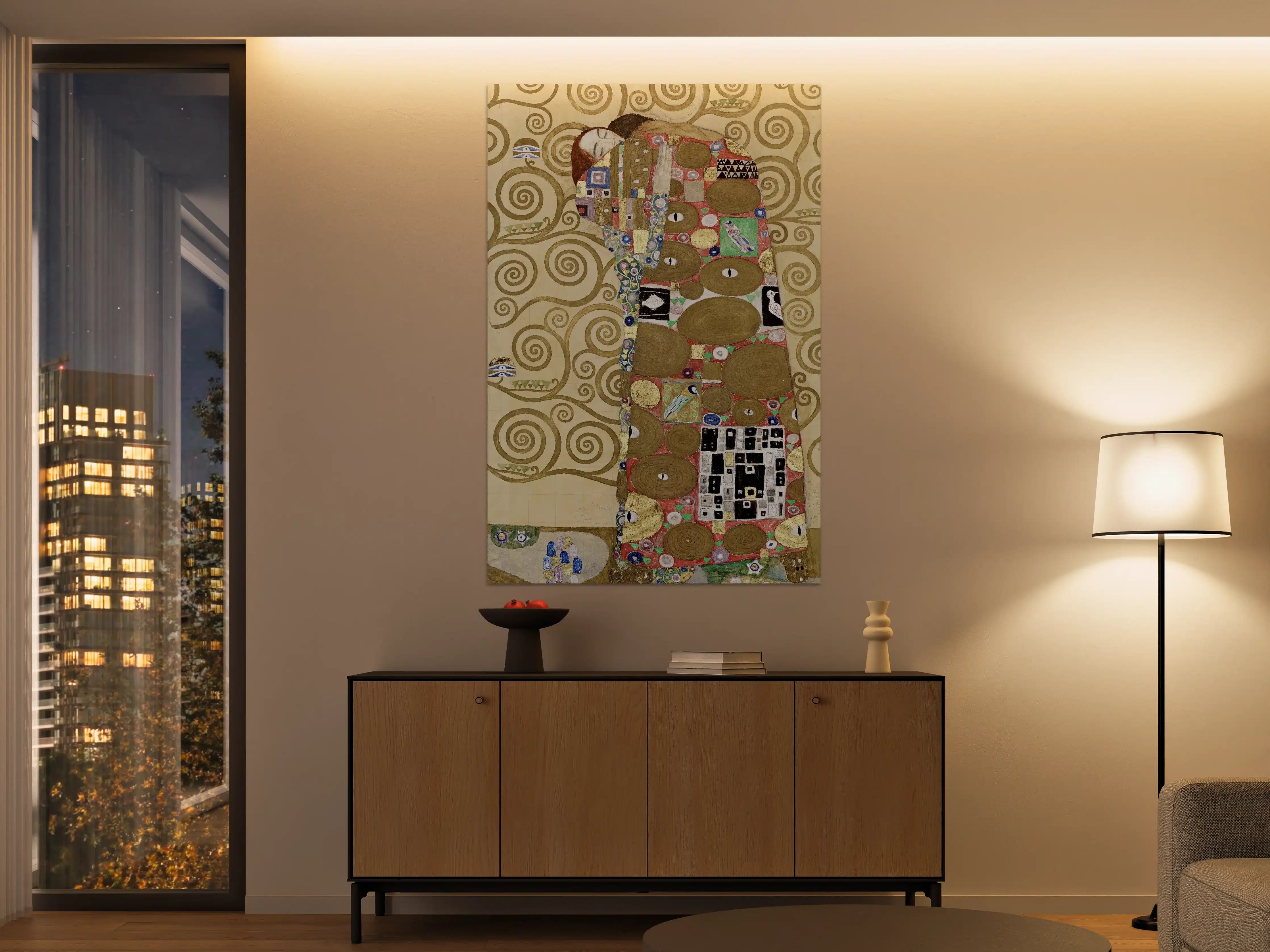 Große Wandbilder - Abstraktes Gemälde mit goldenen Spiralen und bunten Formen