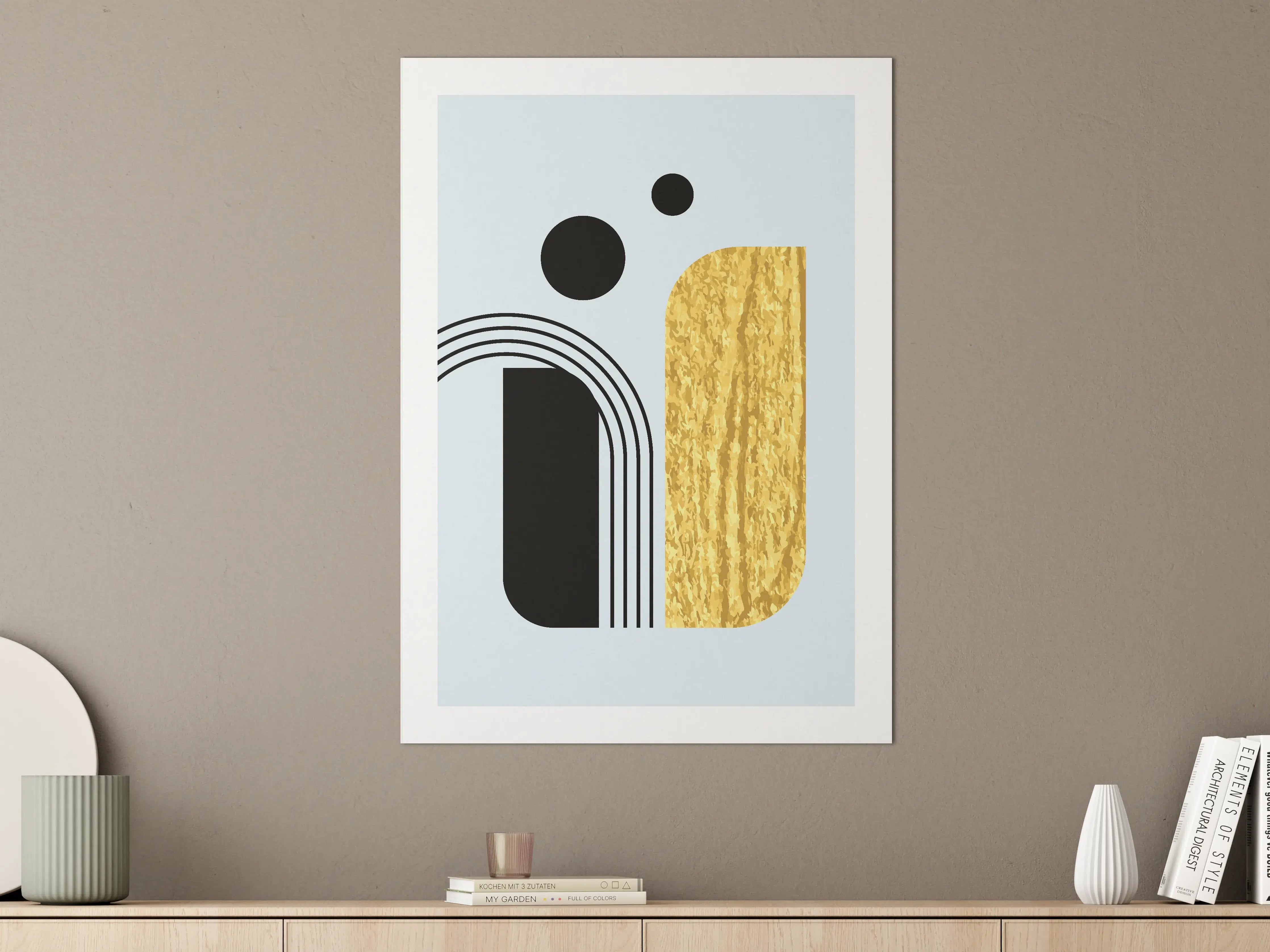 Große Wandbilder - Abstraktes Geometrie-Design in Pastell mit Goldakzenten