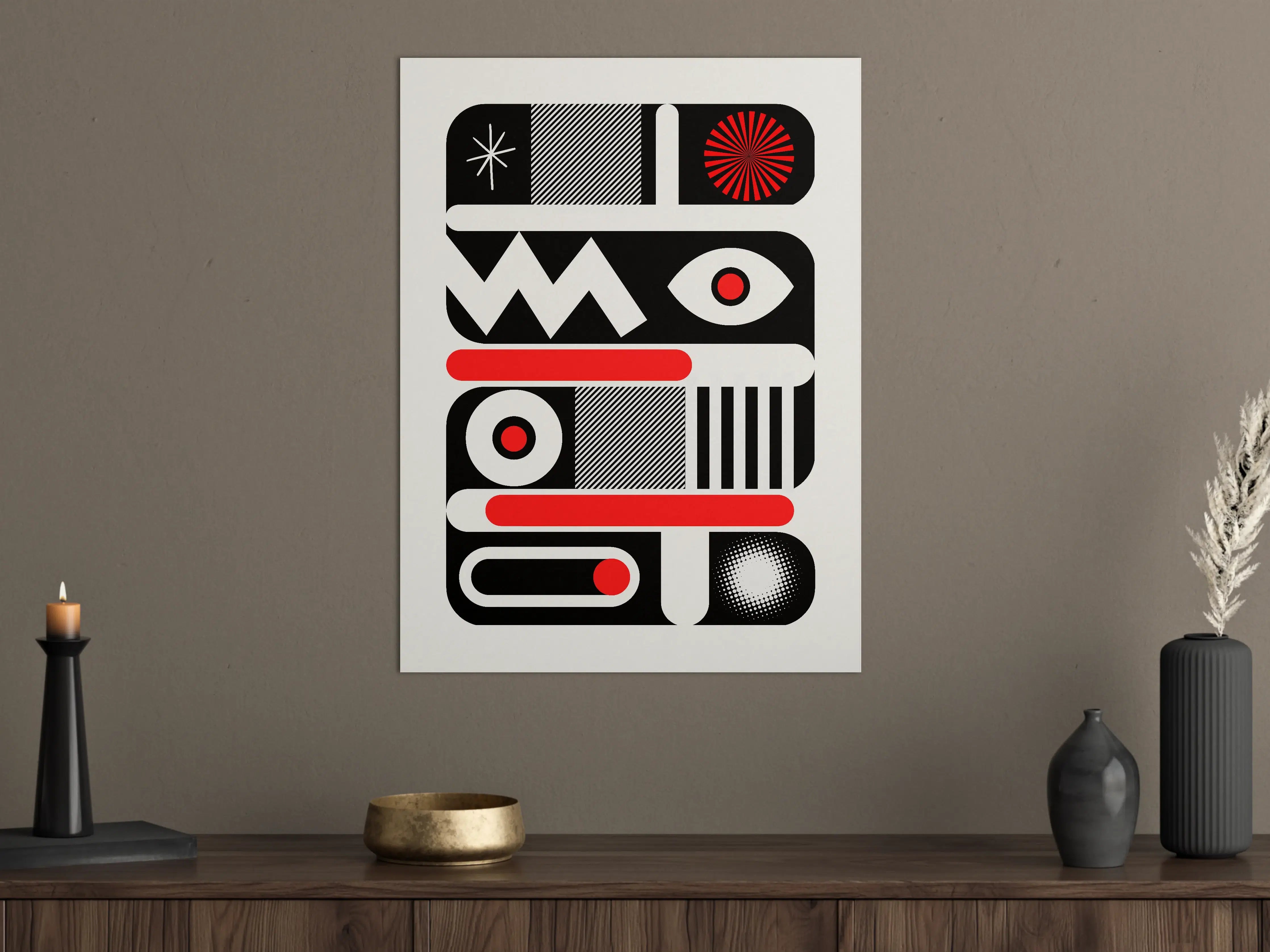 Große Wandbilder - Abstraktes Geometrie-Design in Schwarz, Weiß und Rot