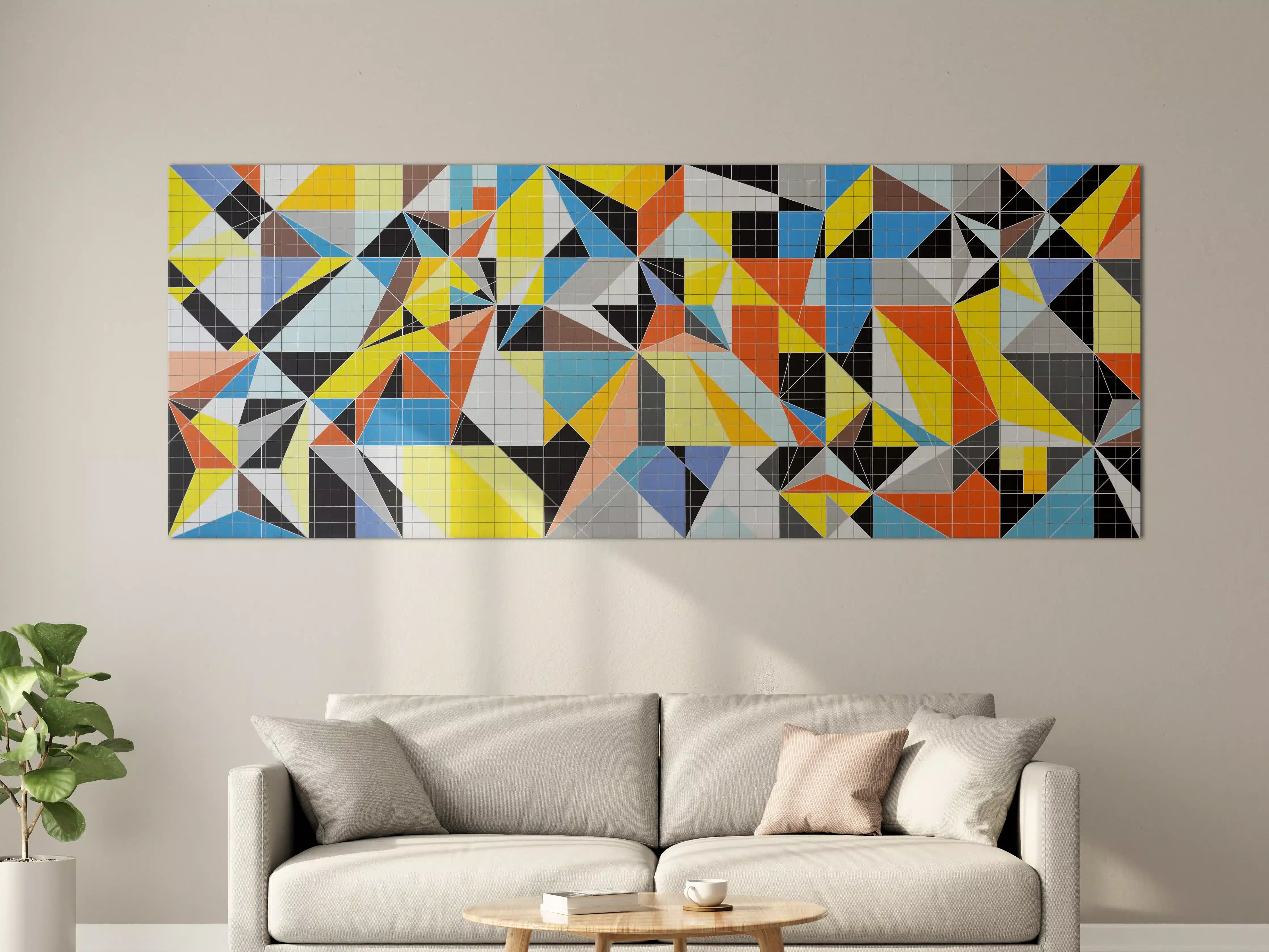 Große Wandbilder - Abstraktes Geometrie-Puzzle in Lebendigen Farben