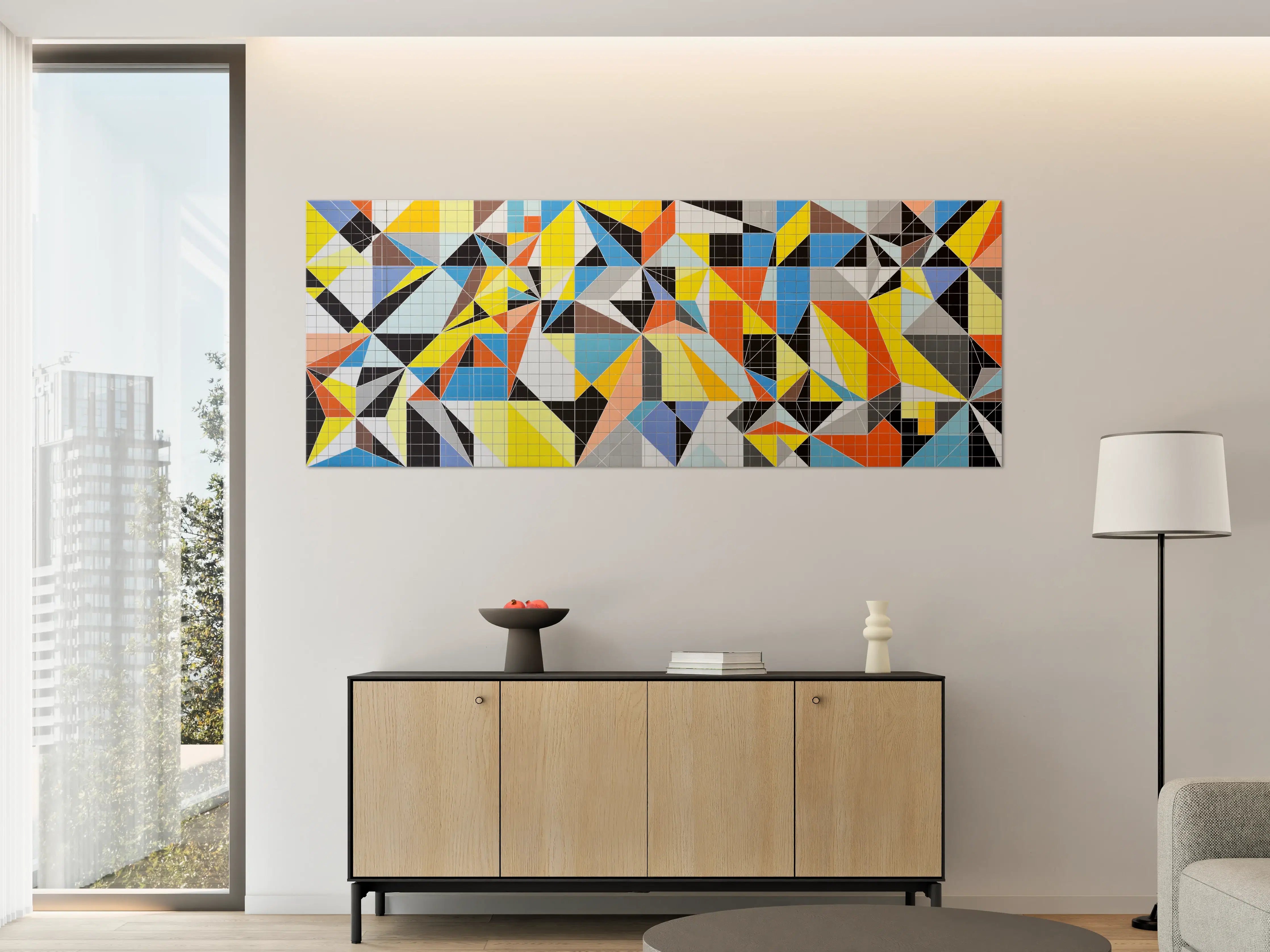 Große Wandbilder - Abstraktes Geometrie-Puzzle in Lebendigen Farben
