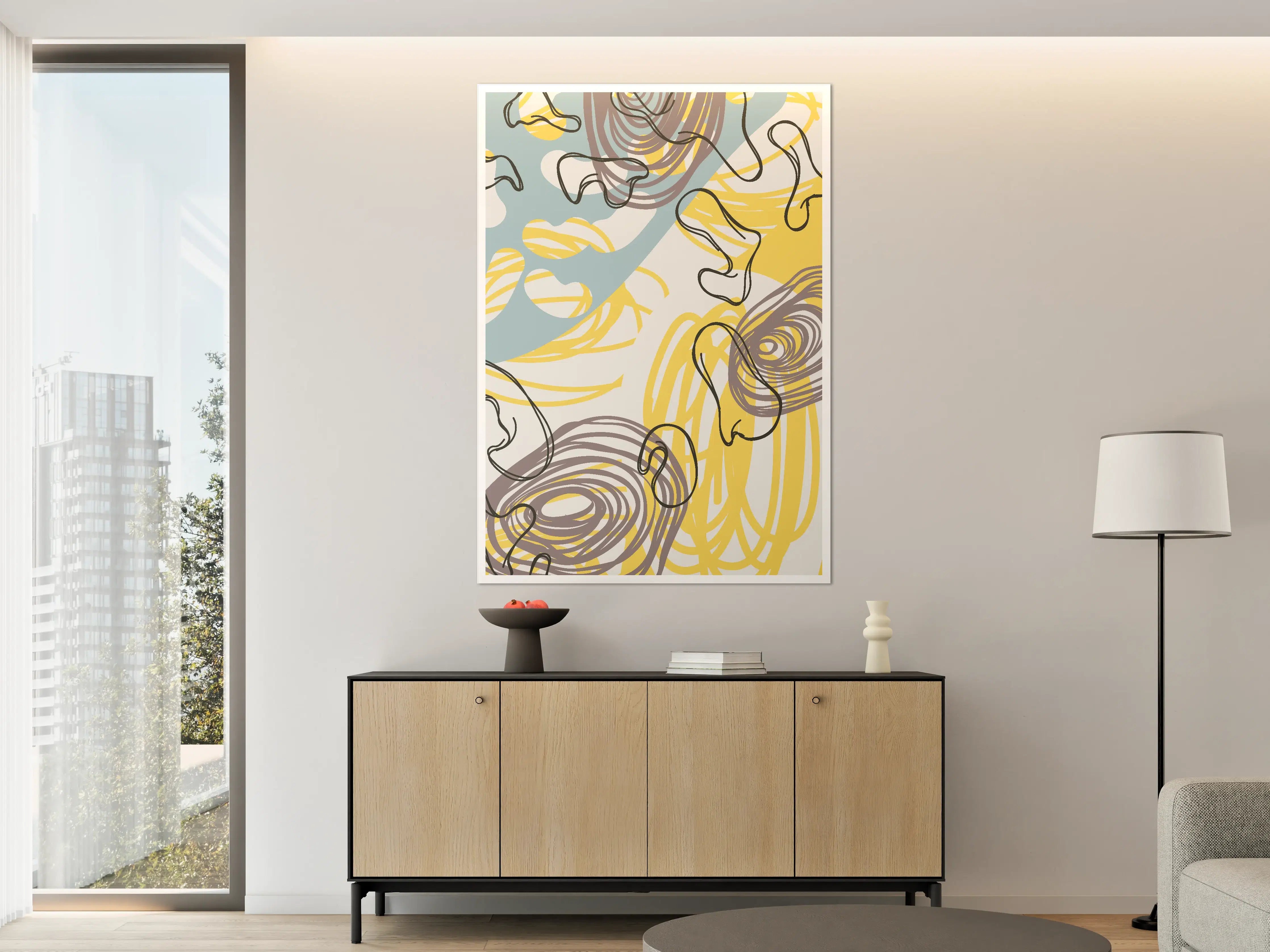 Große Wandbilder - Abstraktes Kunstwerk in Pastellfarben mit dynamischen Linien