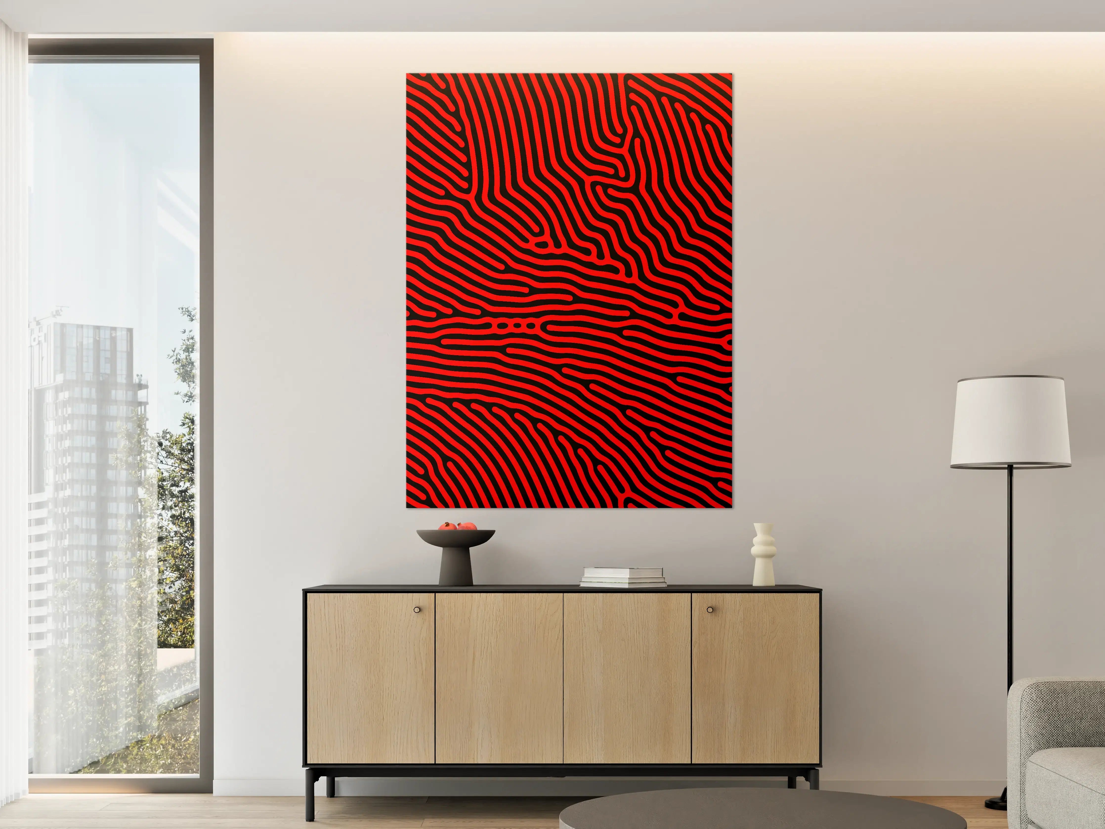 Große Wandbilder - Abstraktes Linienmuster in Rot und Schwarz