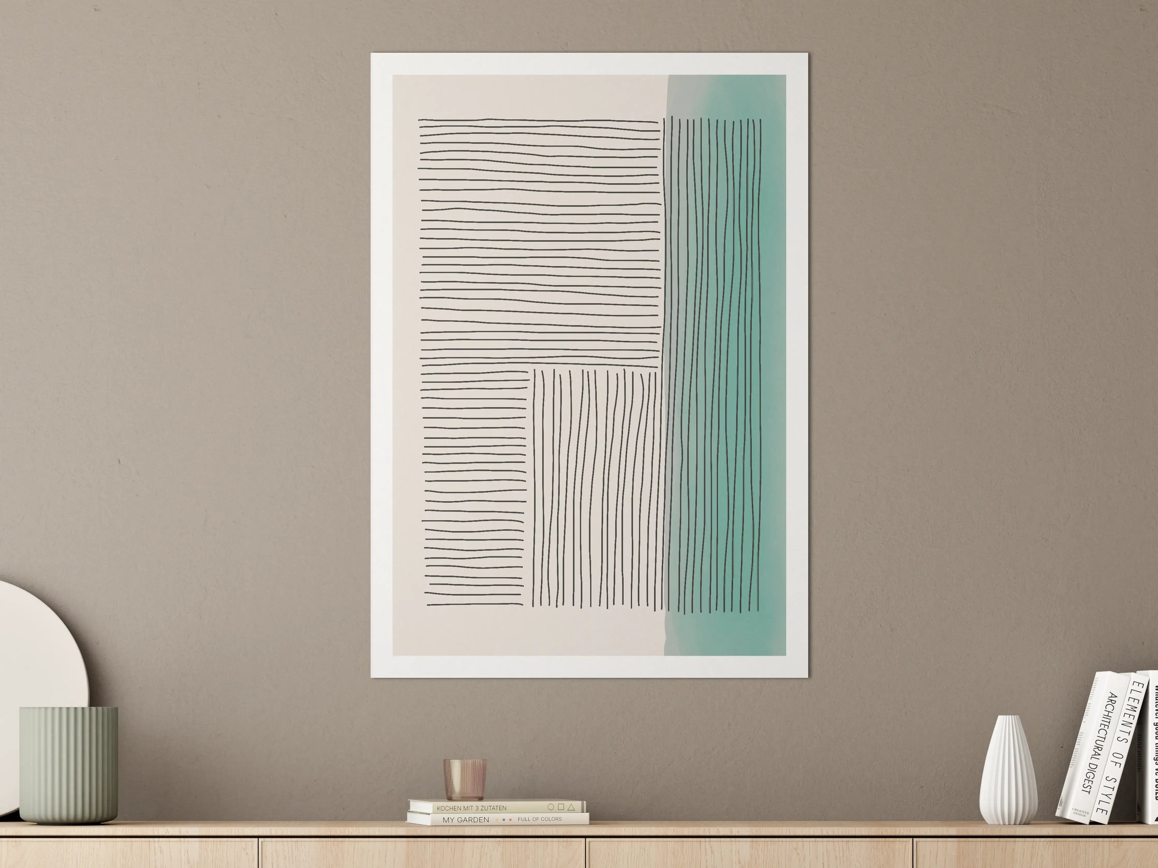 Große Wandbilder - Abstraktes Linienmuster mit aquamarinem Akzent