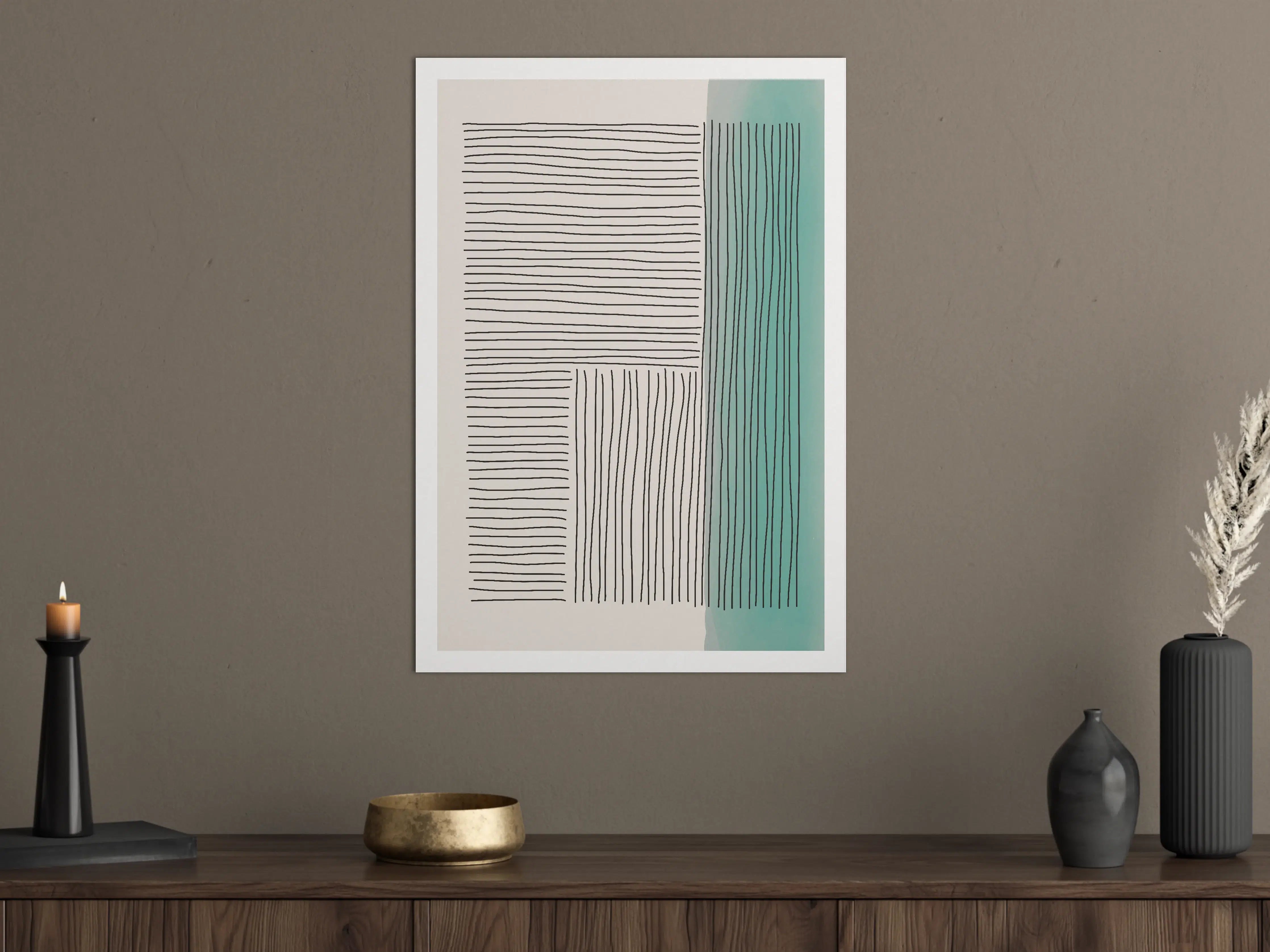 Große Wandbilder - Abstraktes Linienmuster mit aquamarinem Akzent