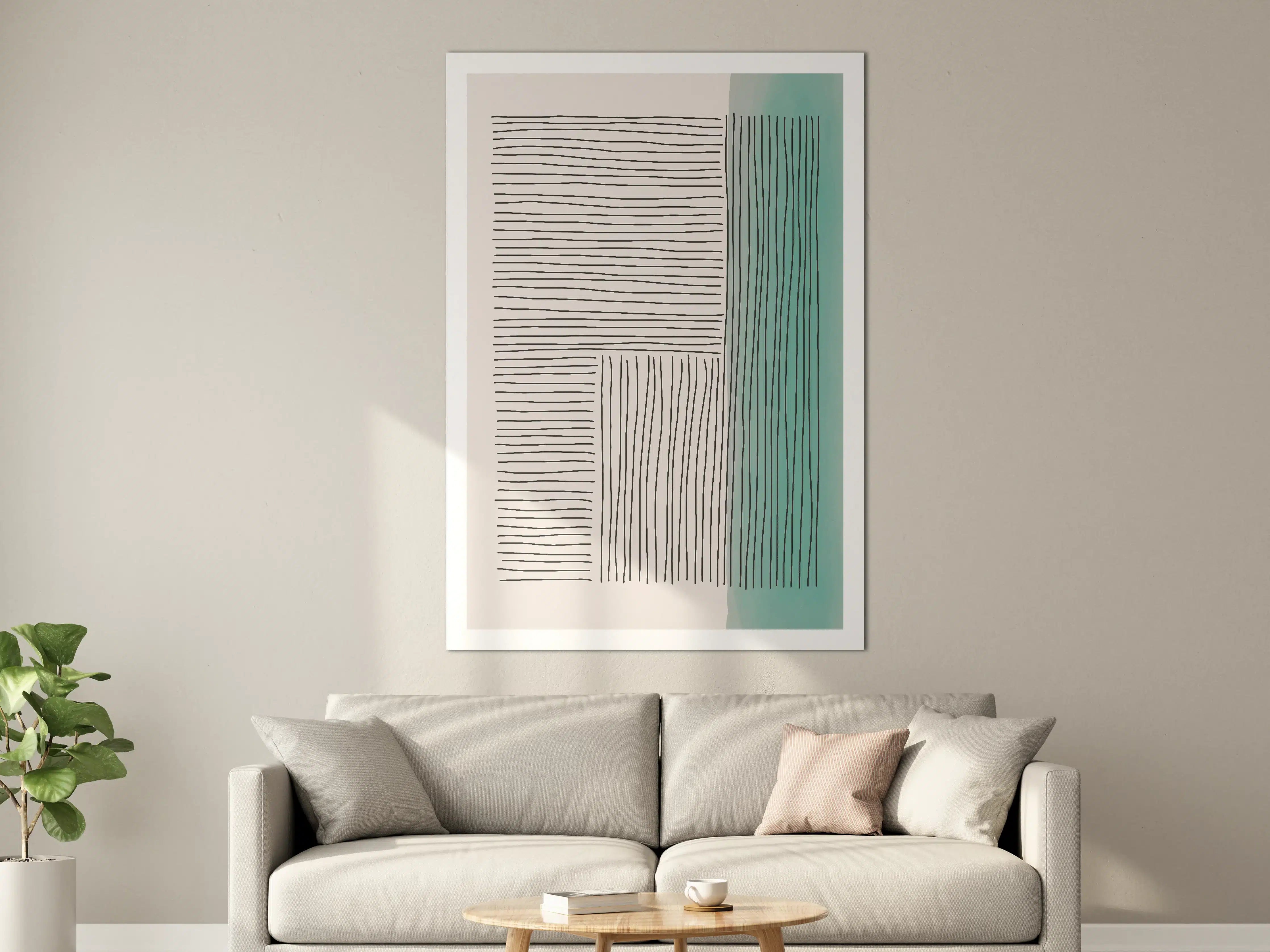 Große Wandbilder - Abstraktes Linienmuster mit aquamarinem Akzent