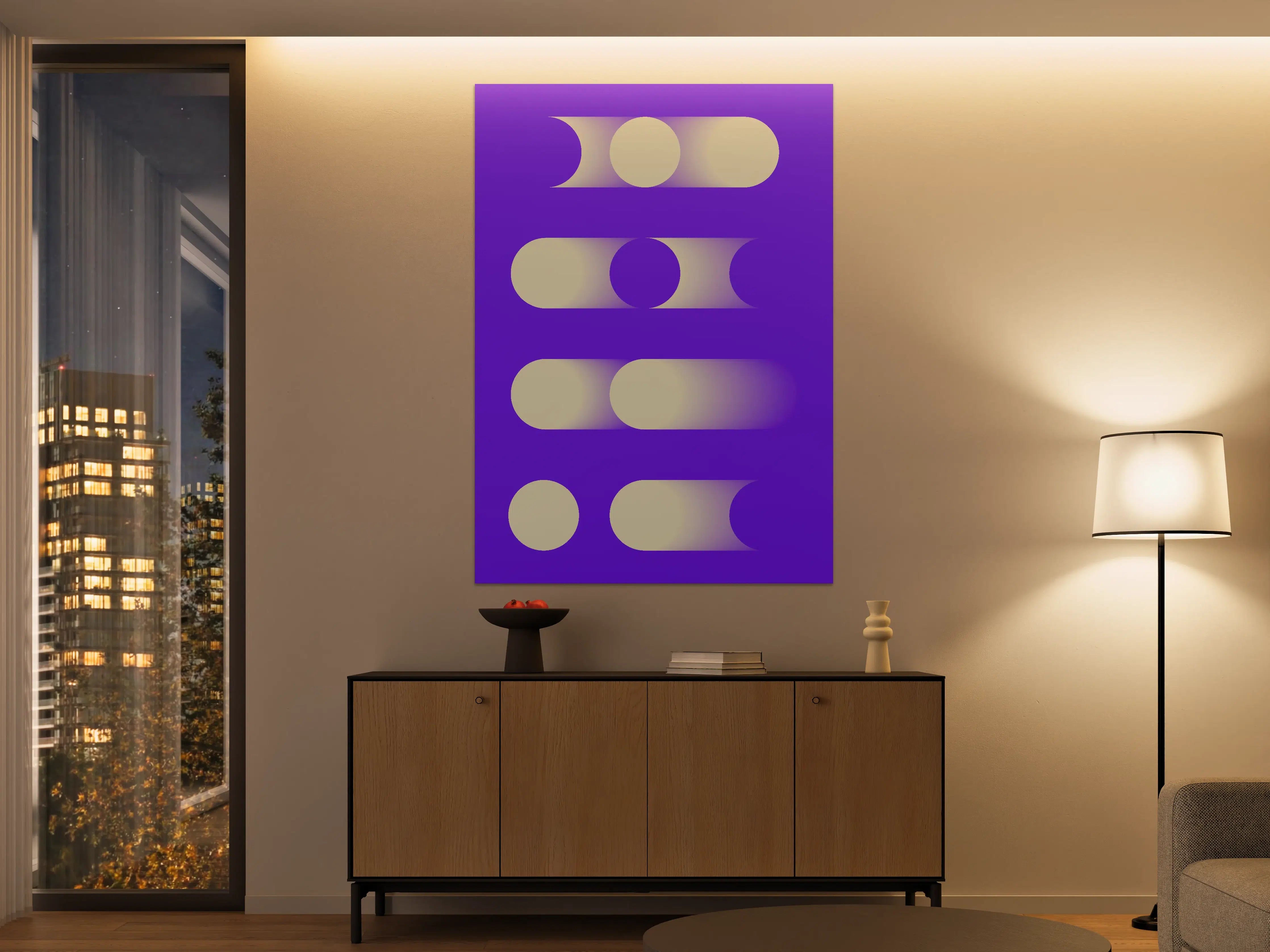 Große Wandbilder - Abstraktes Mond-Phasen-Muster in Violett