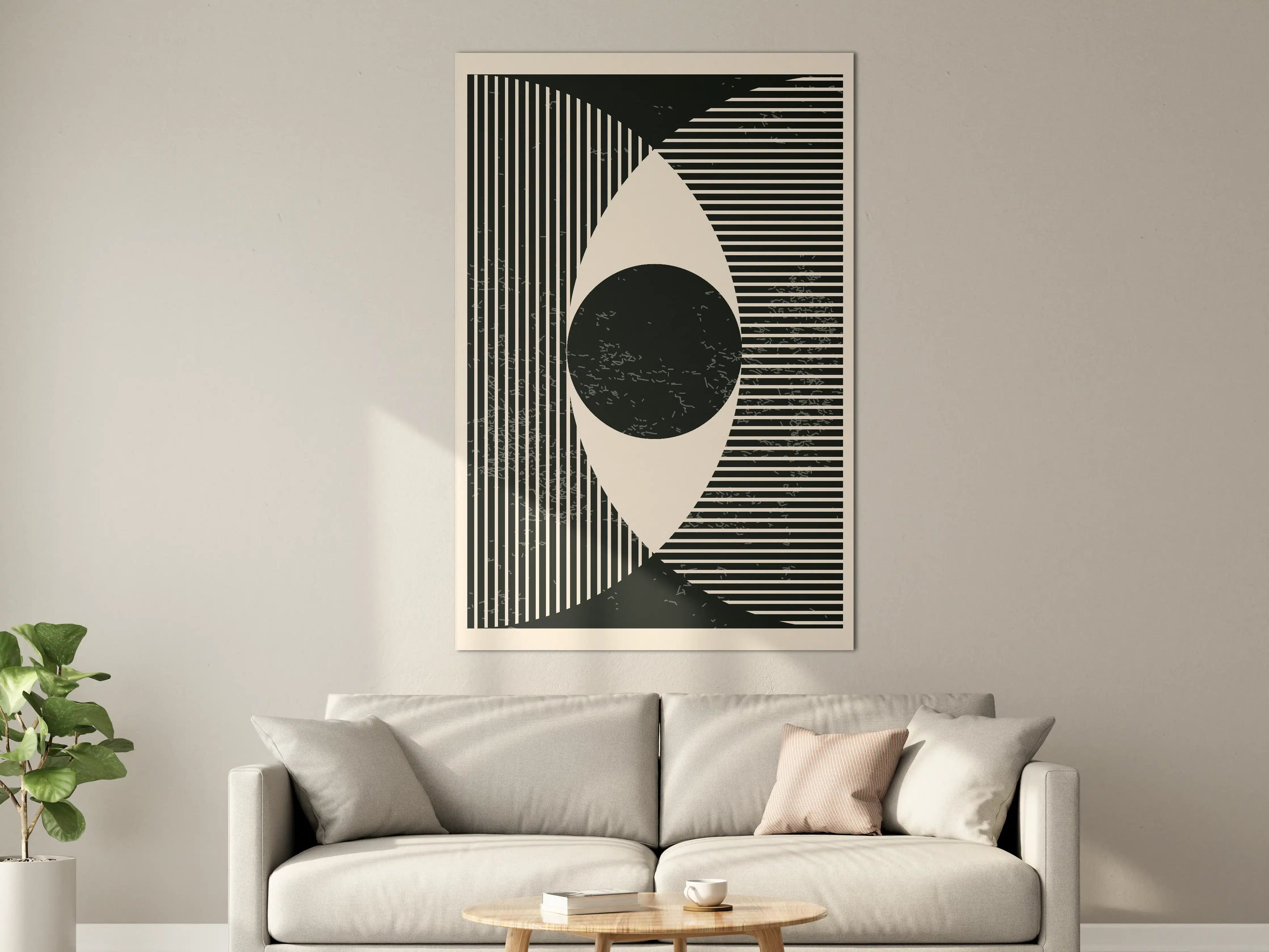 Große Wandbilder - Abstraktes Schwarz-Weiß-Motiv mit Linien und Kreisen