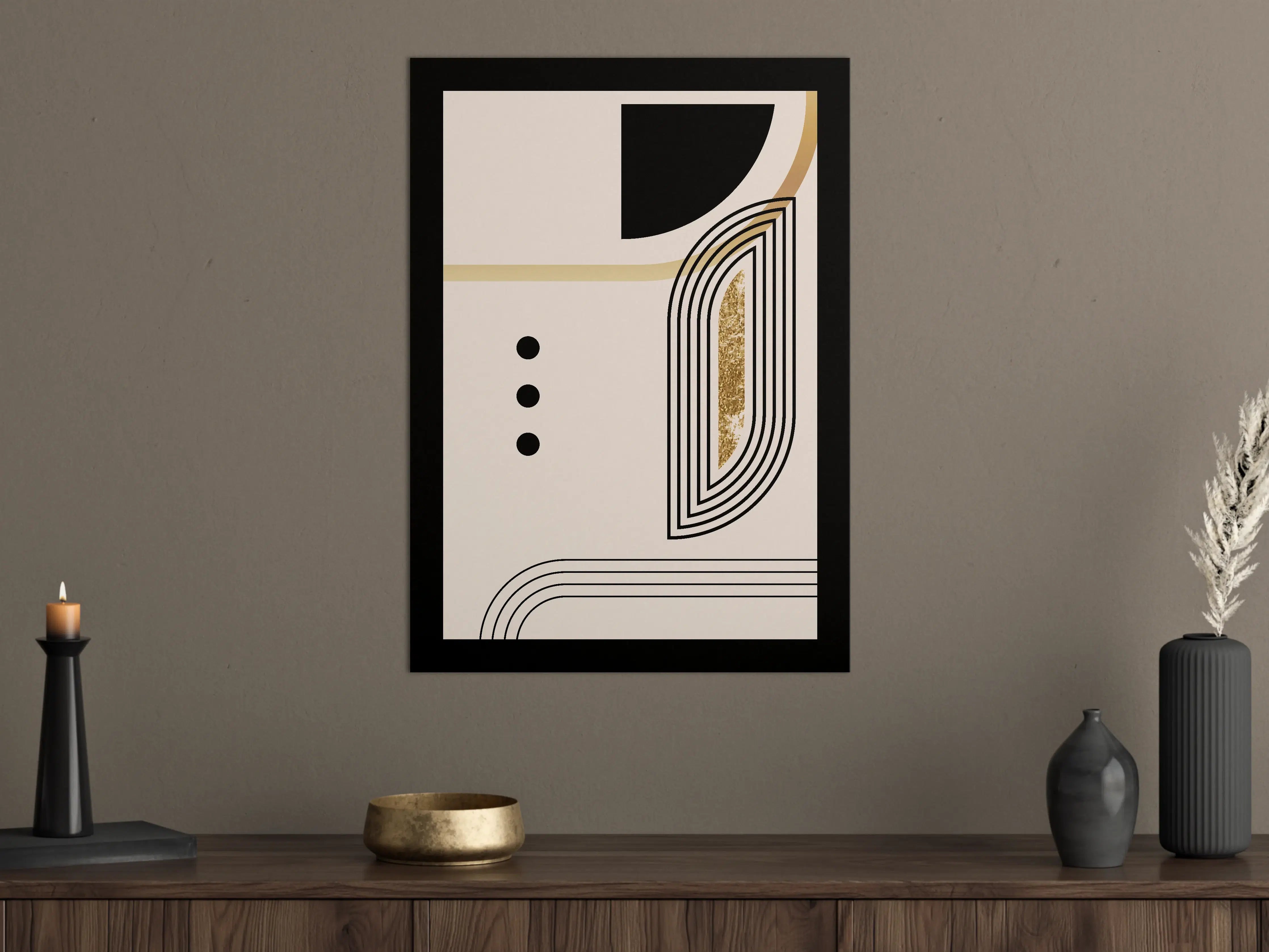 Große Wandbilder - Abstraktes geometrisches Design in Beige, Schwarz und Gold