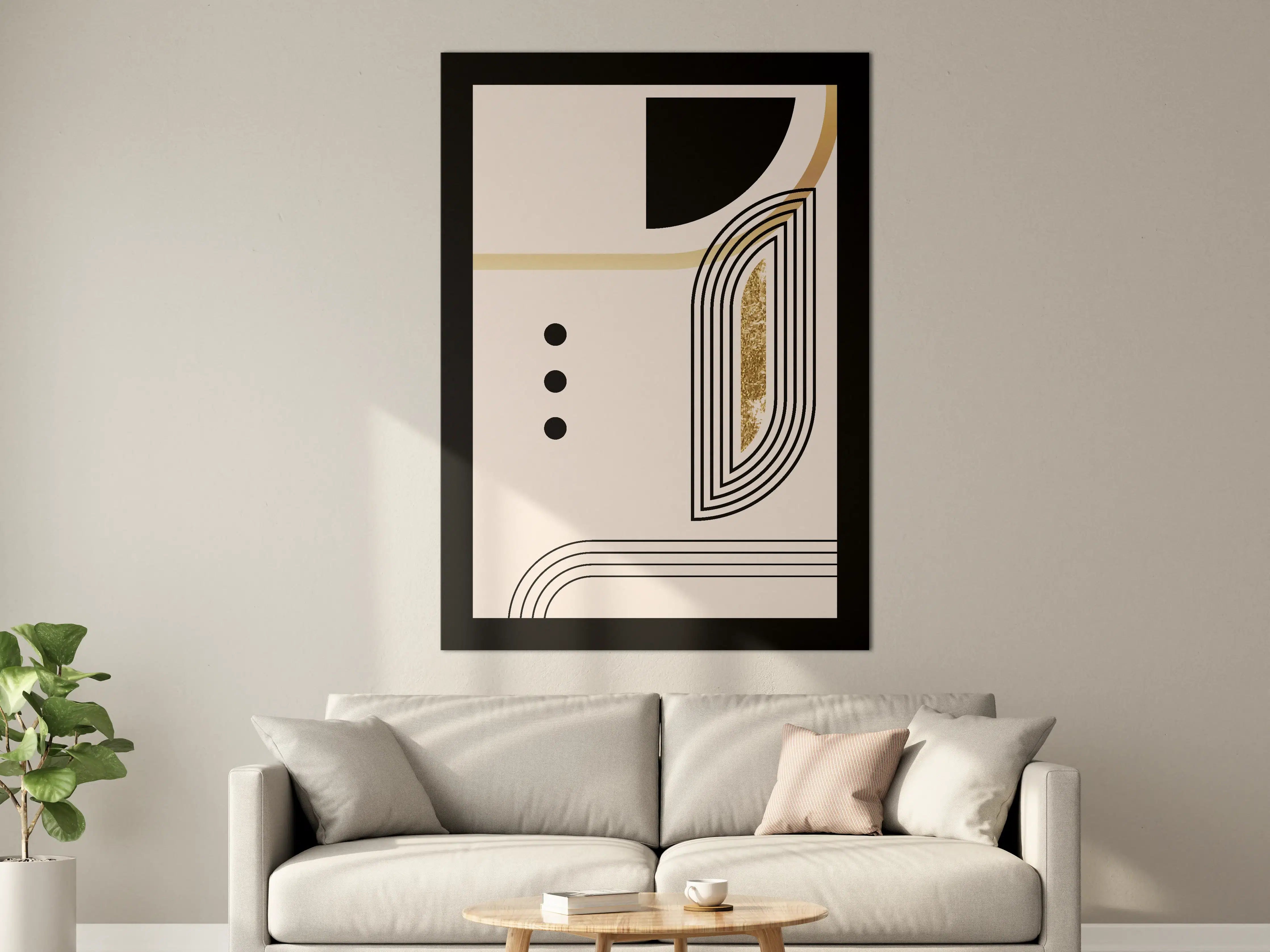 Große Wandbilder - Abstraktes geometrisches Design in Beige, Schwarz und Gold