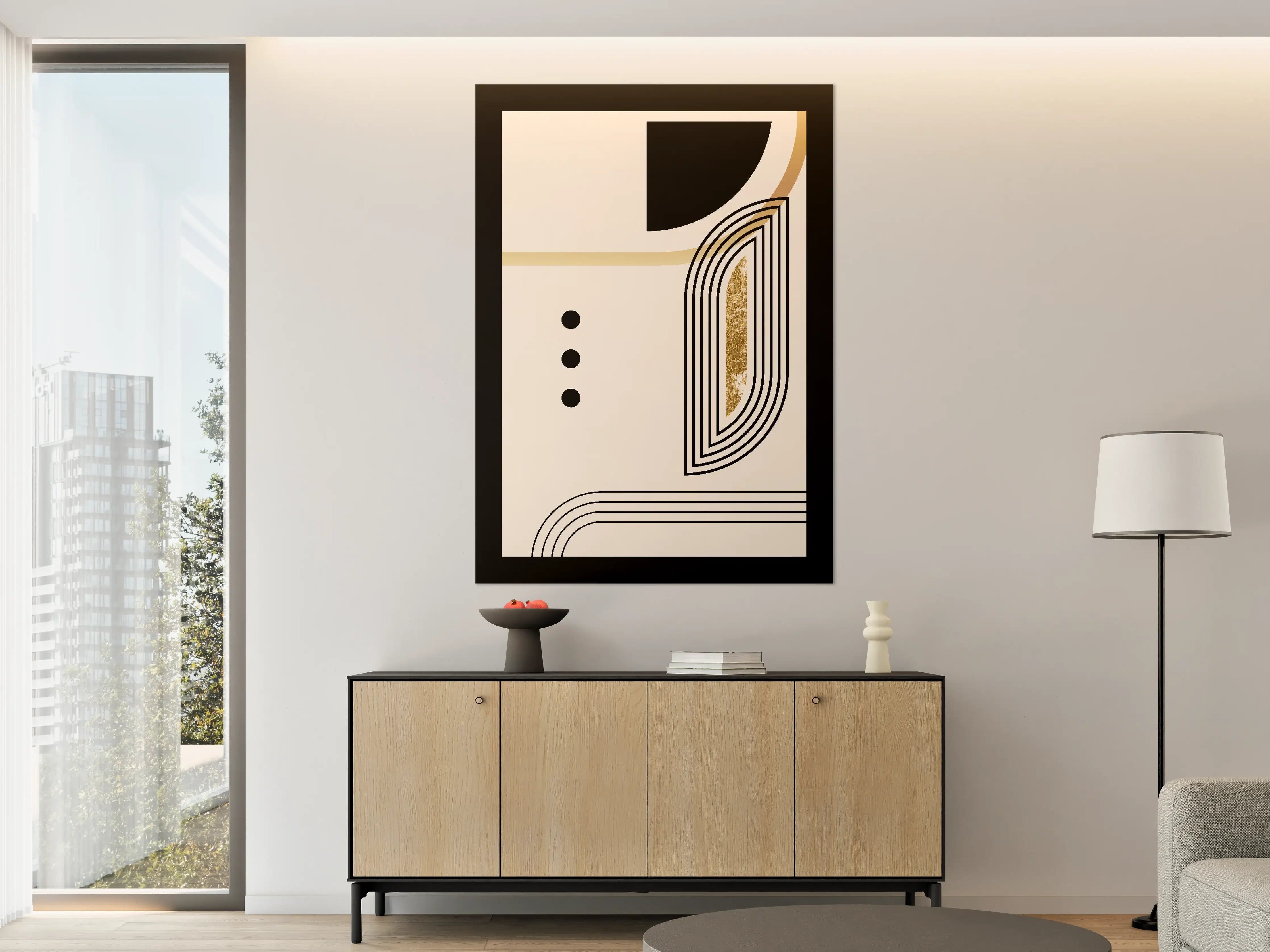 Große Wandbilder - Abstraktes geometrisches Design in Beige, Schwarz und Gold