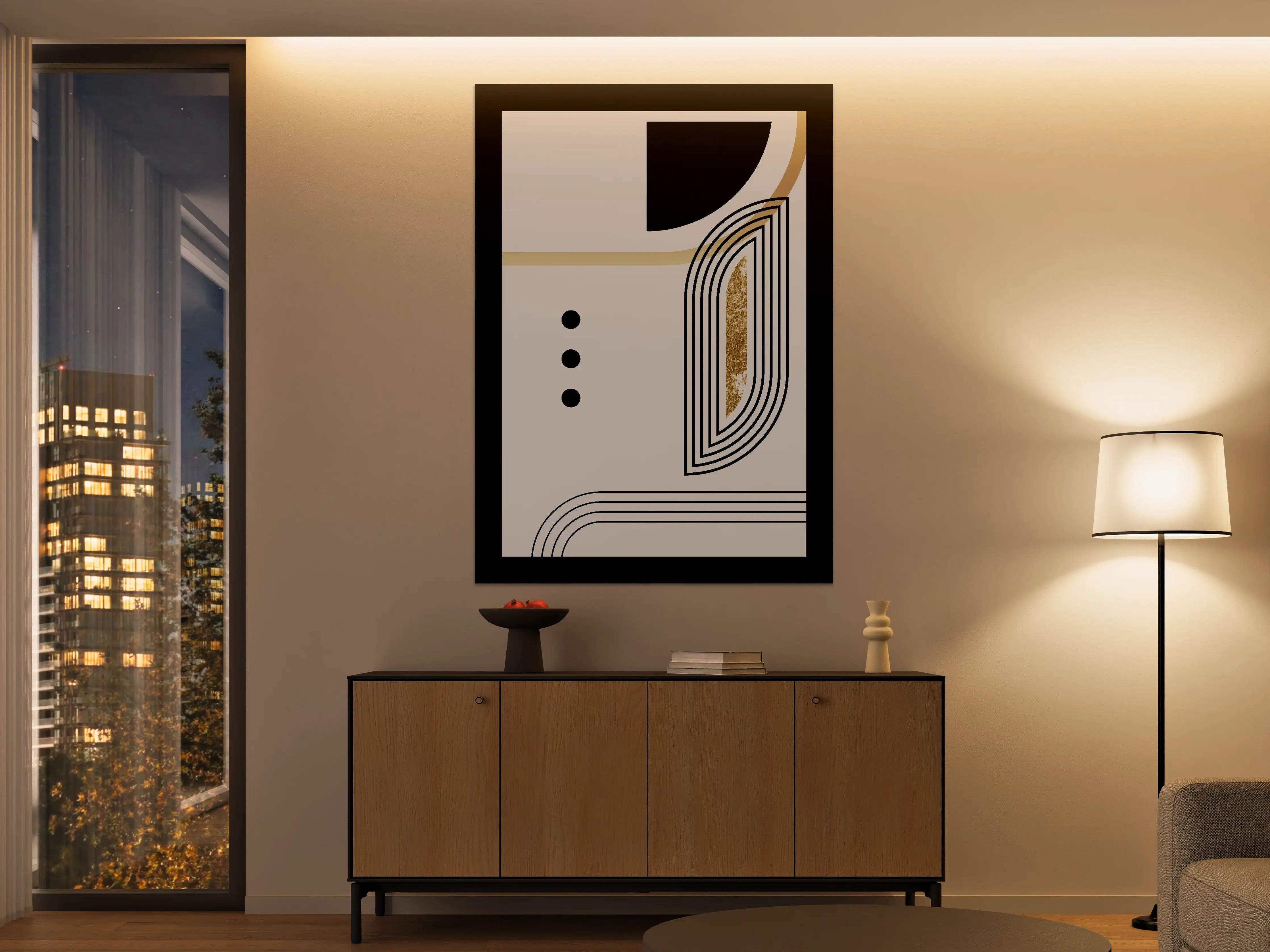 Große Wandbilder - Abstraktes geometrisches Design in Beige, Schwarz und Gold