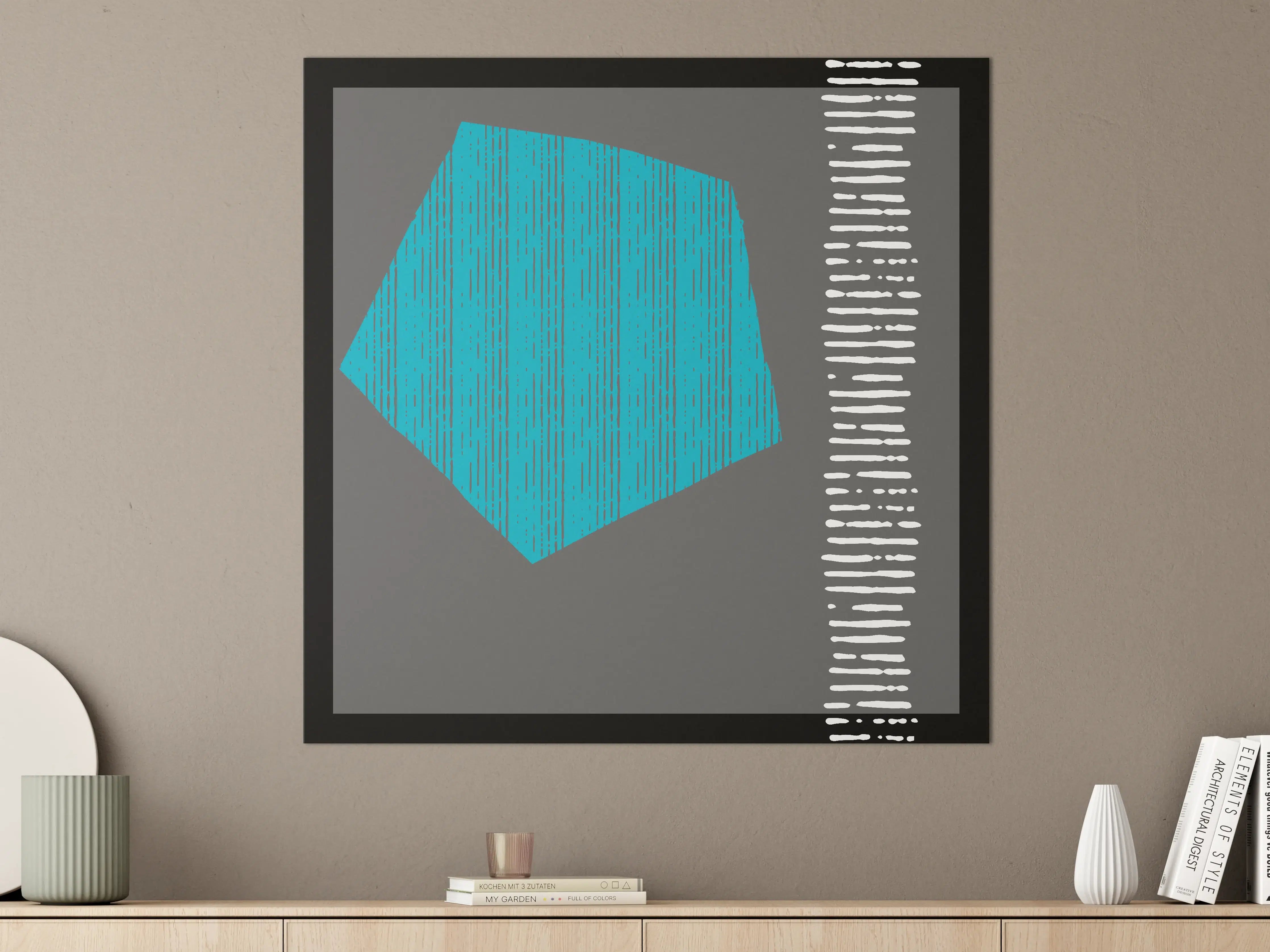 Große Wandbilder - Abstraktes geometrisches Muster in Blau auf dunklem Hintergrund