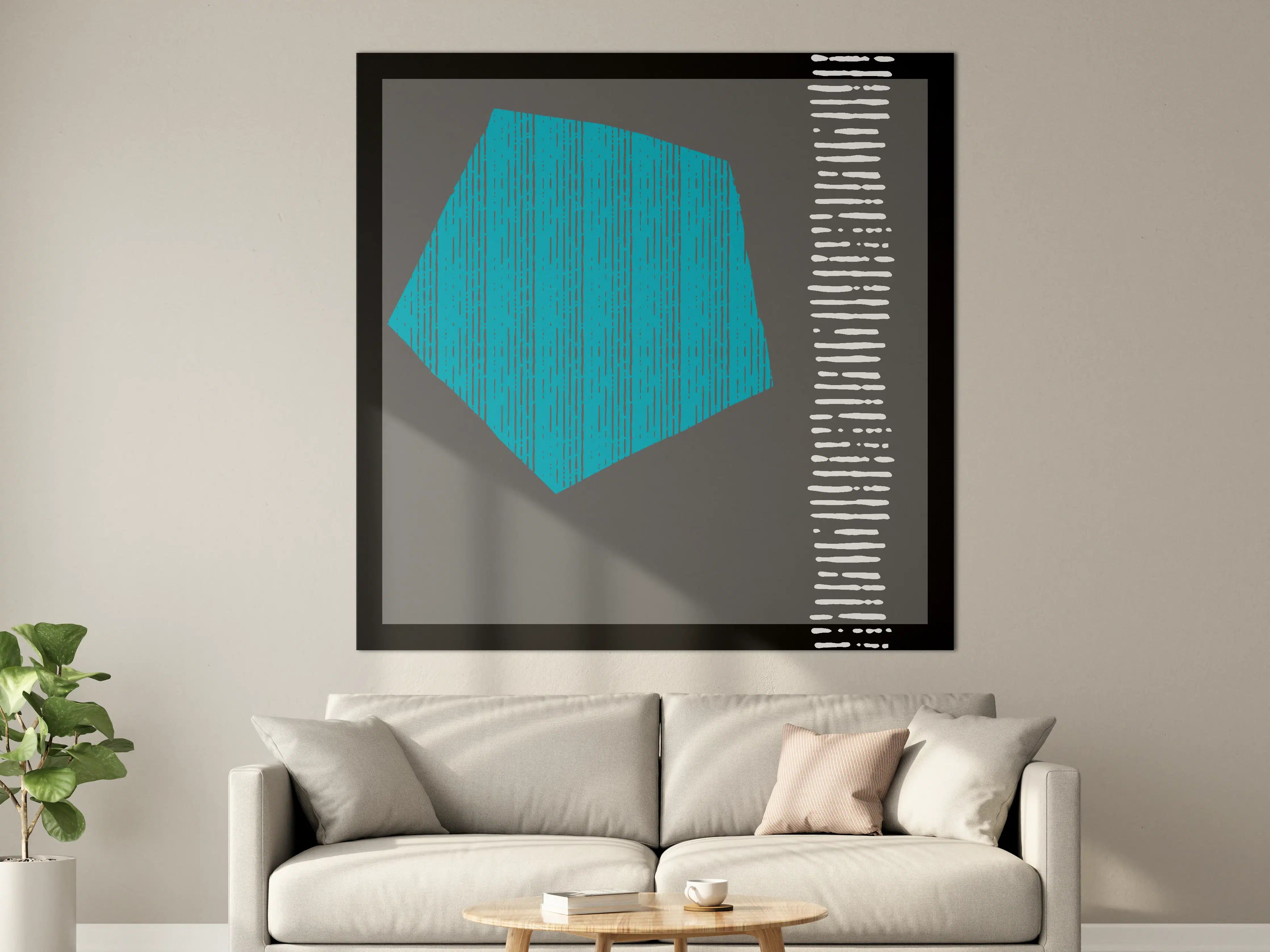 Große Wandbilder - Abstraktes geometrisches Muster in Blau auf dunklem Hintergrund