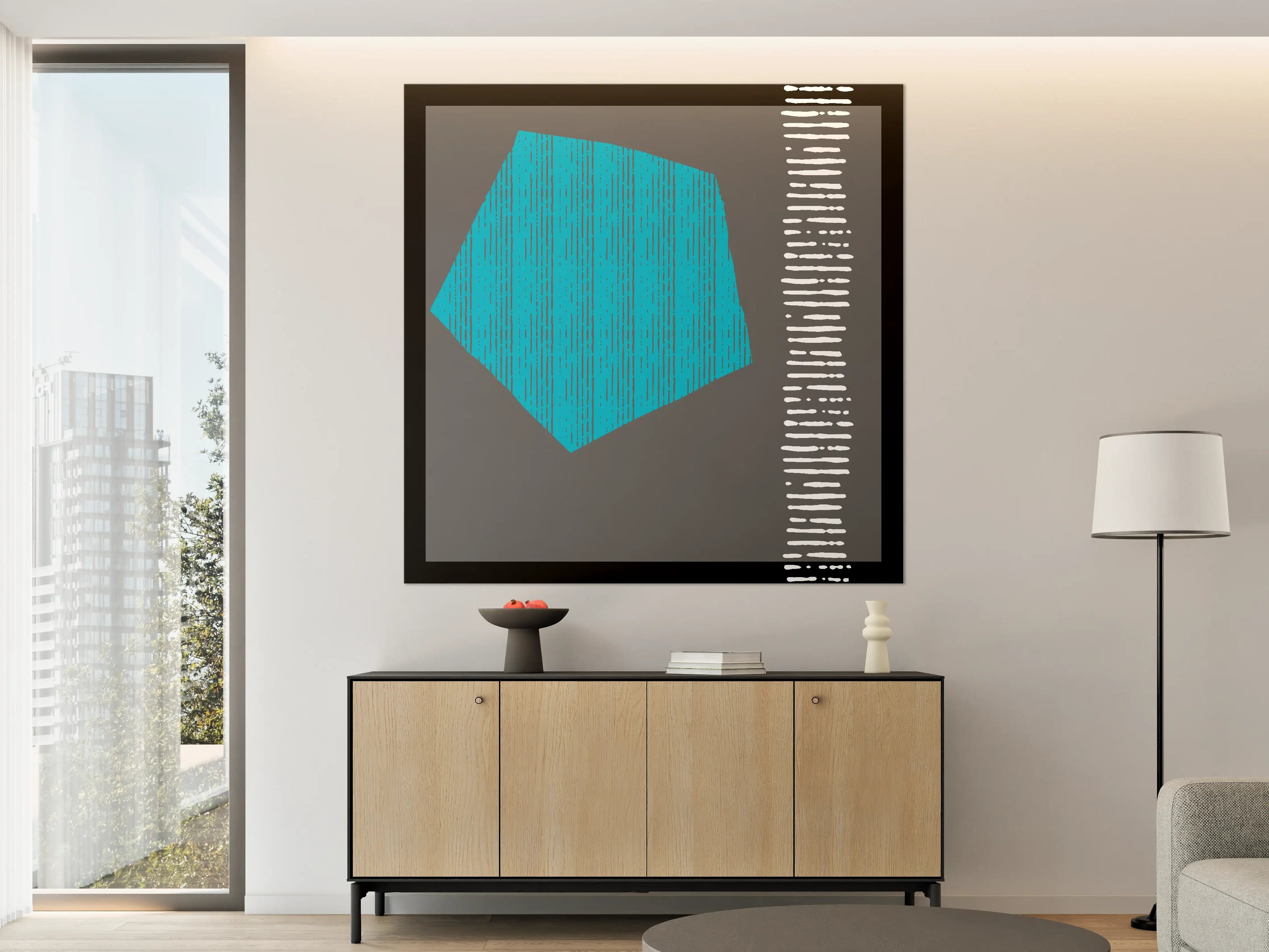 Große Wandbilder - Abstraktes geometrisches Muster in Blau auf dunklem Hintergrund