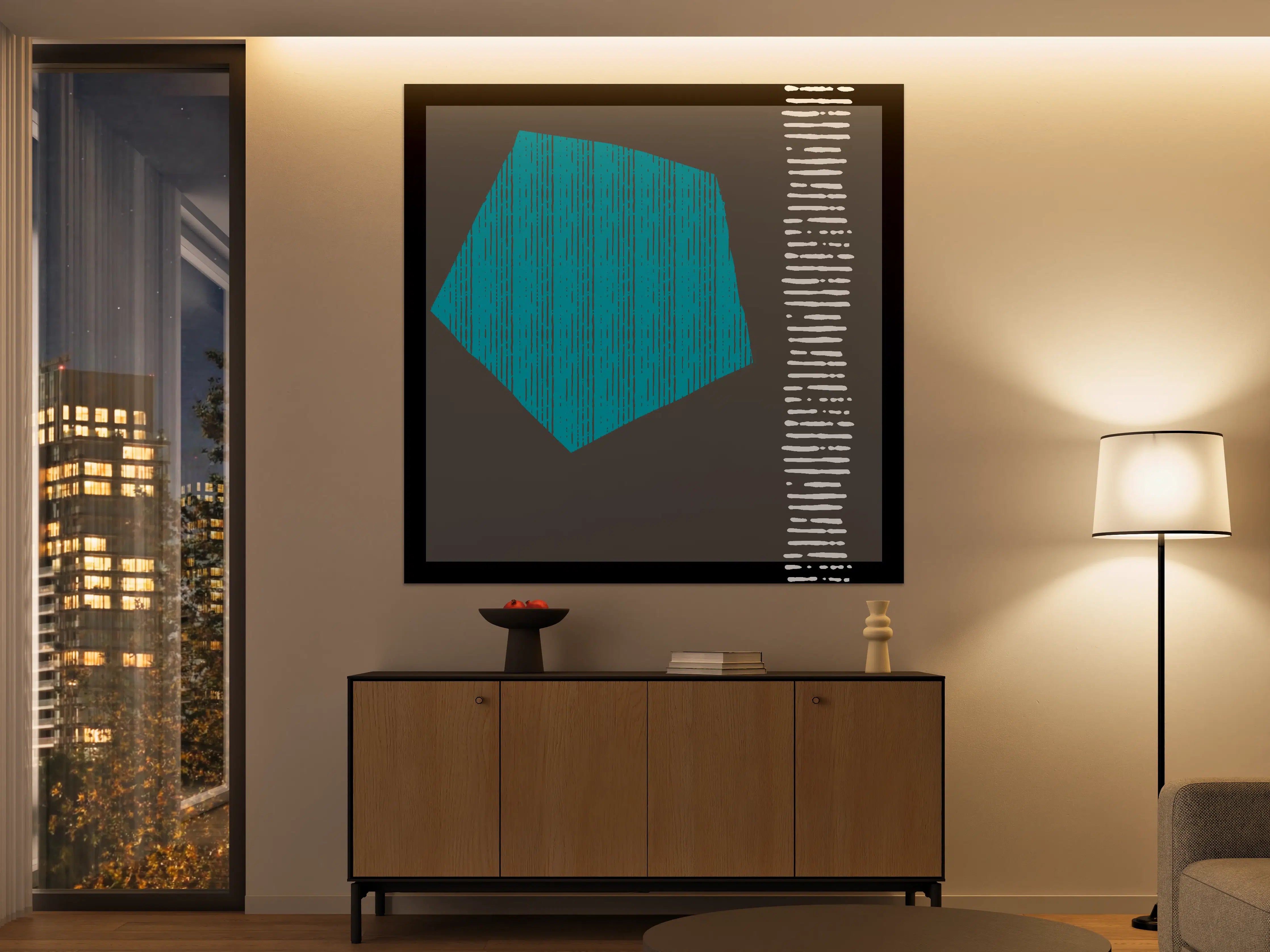 Große Wandbilder - Abstraktes geometrisches Muster in Blau auf dunklem Hintergrund
