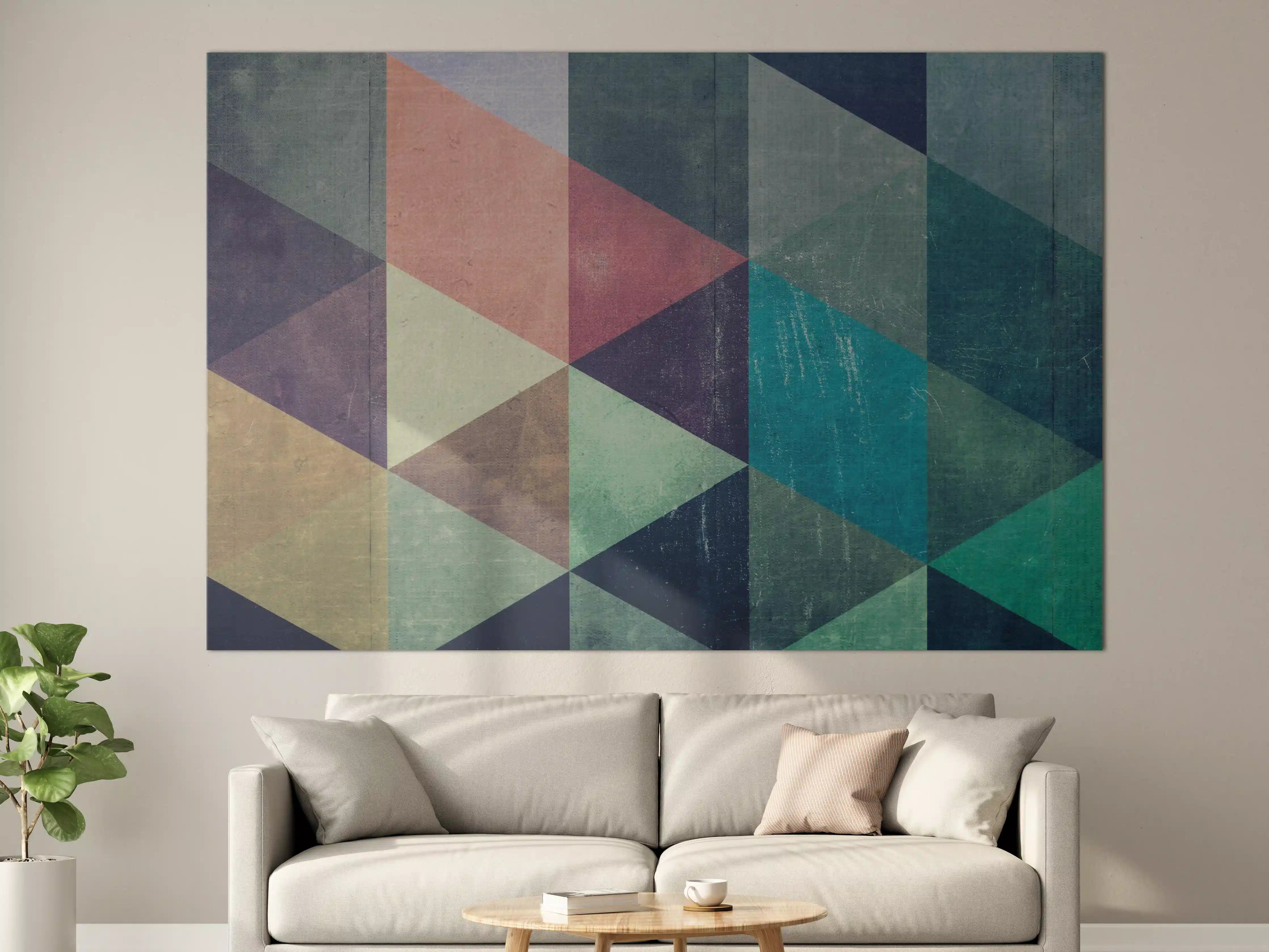 Große Wandbilder - Abstraktes geometrisches Muster in Blau, Grün und Erdtönen