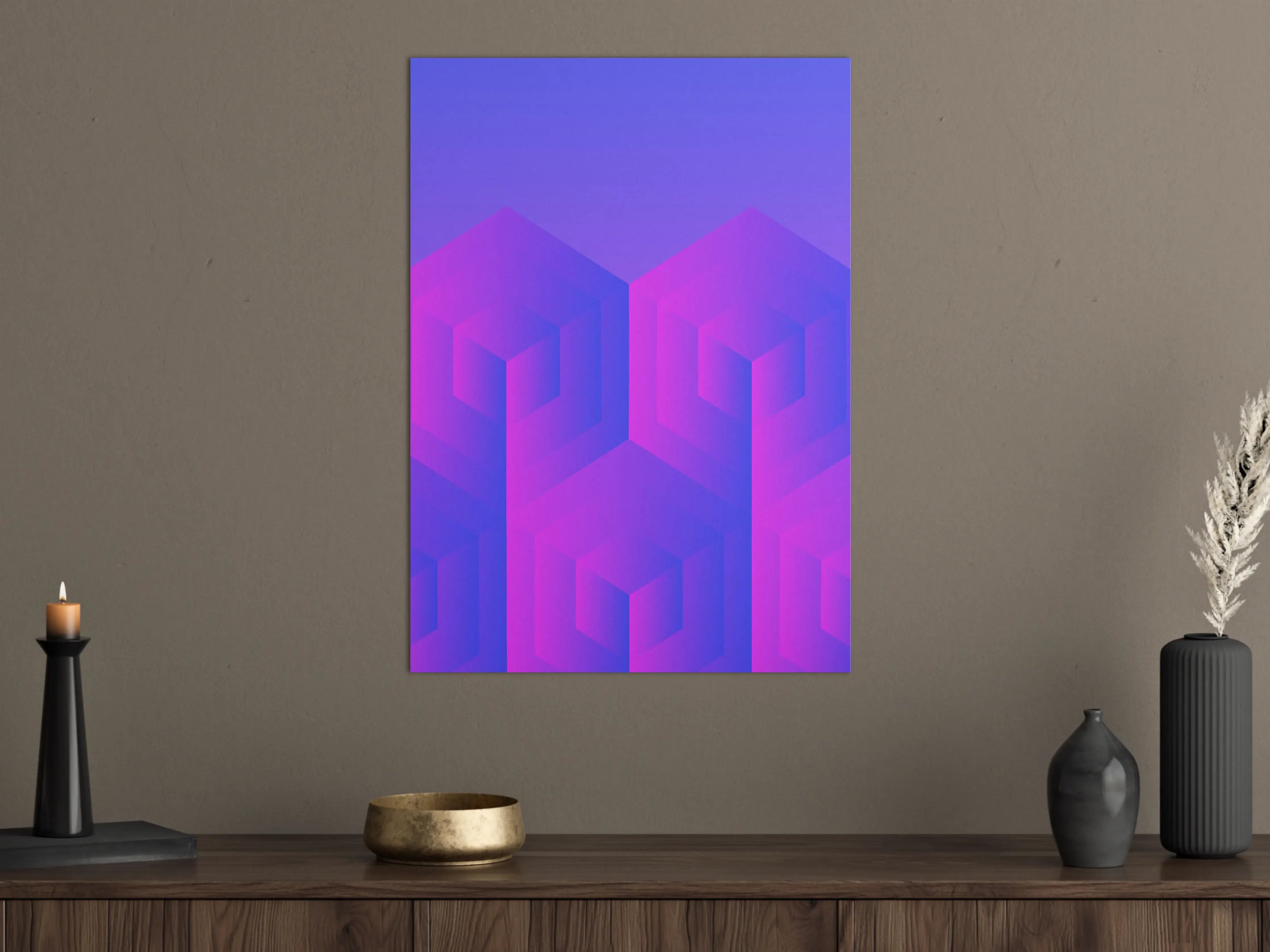 Große Wandbilder - Abstraktes geometrisches Muster in Pink und Blau