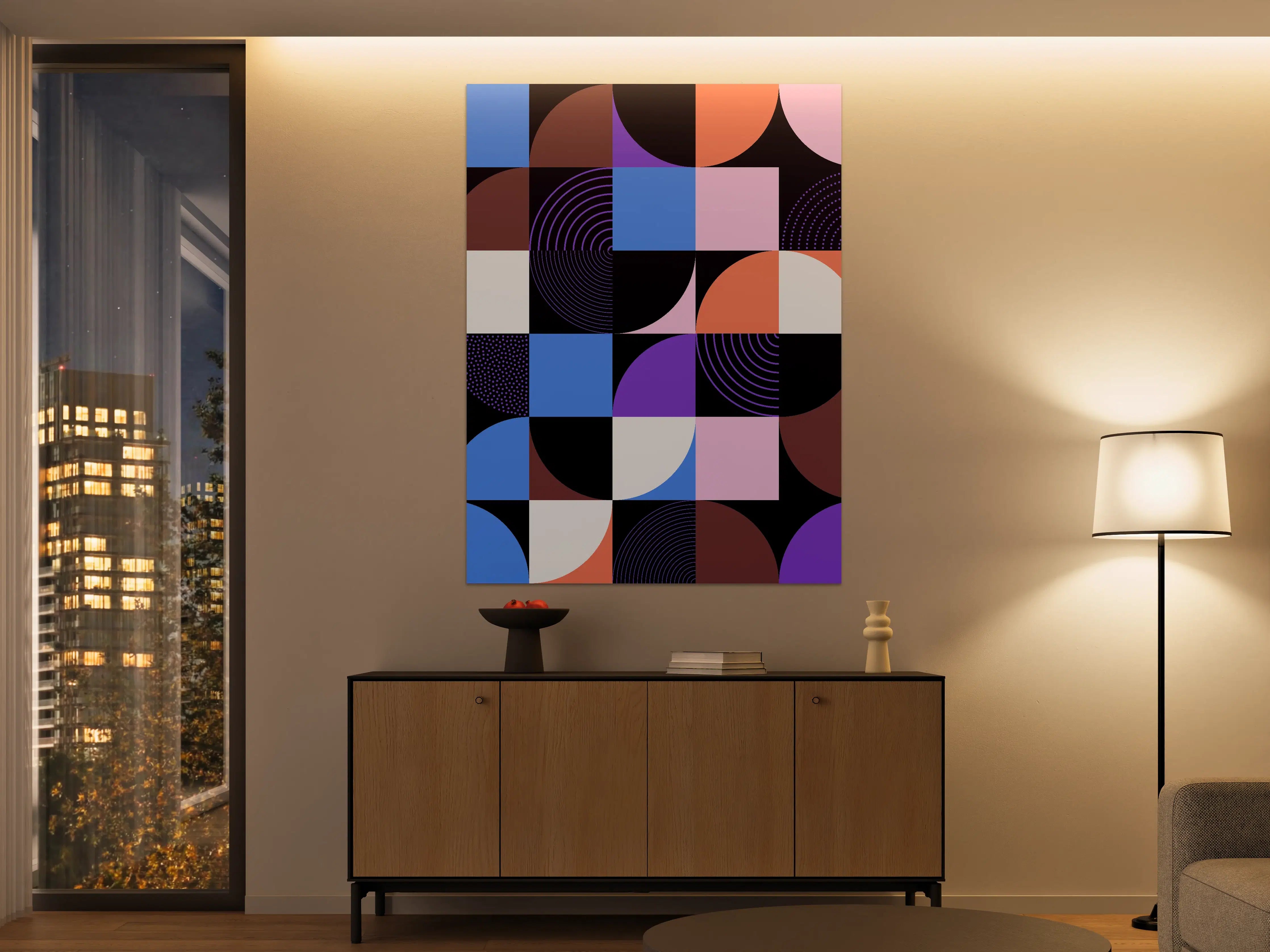 Große Wandbilder - Abstraktes geometrisches Muster in dunklen Farben