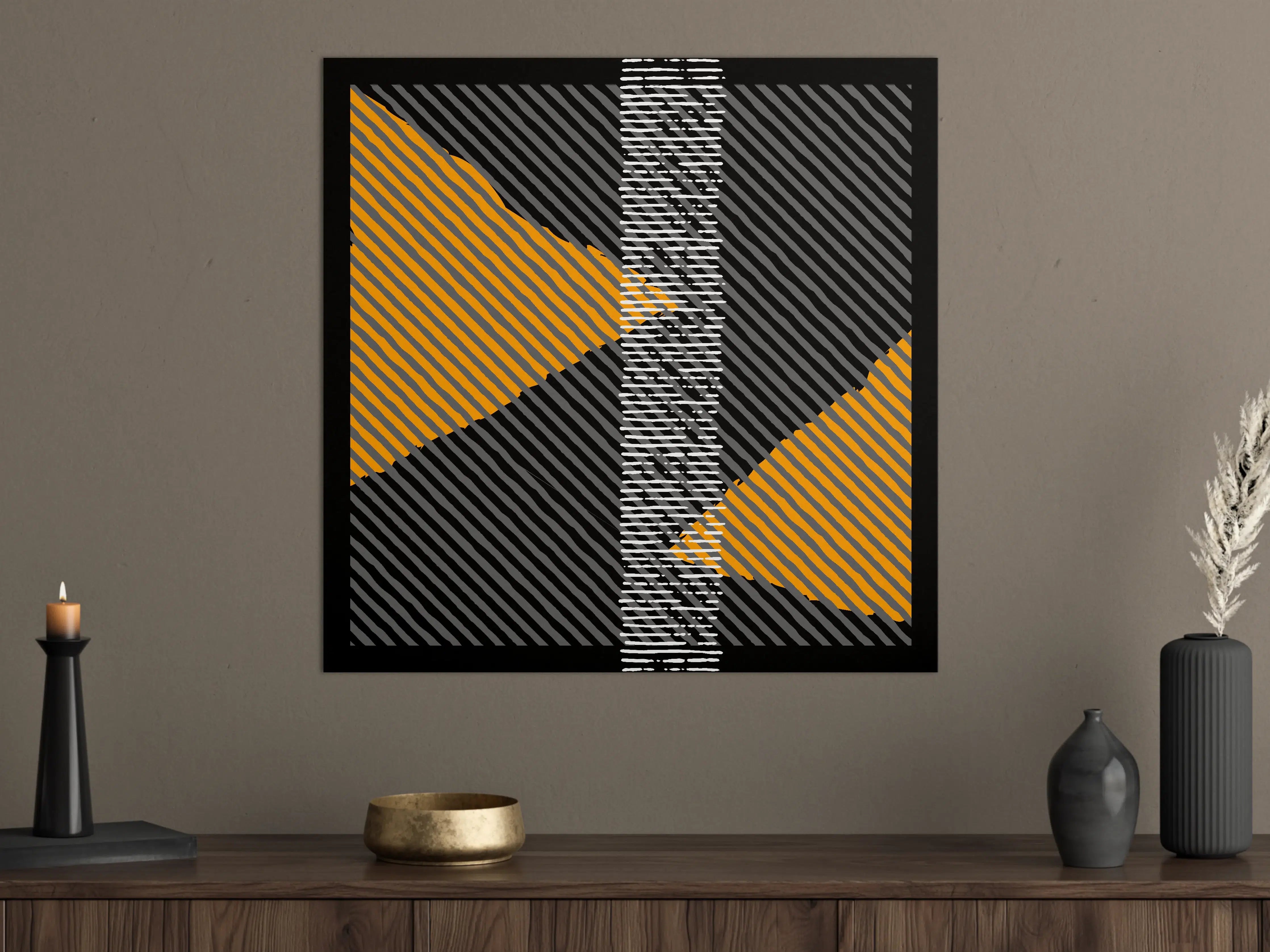 Große Wandbilder - Abstraktes geometrisches Wandbild in Schwarz, Grau, Weiß und Orange