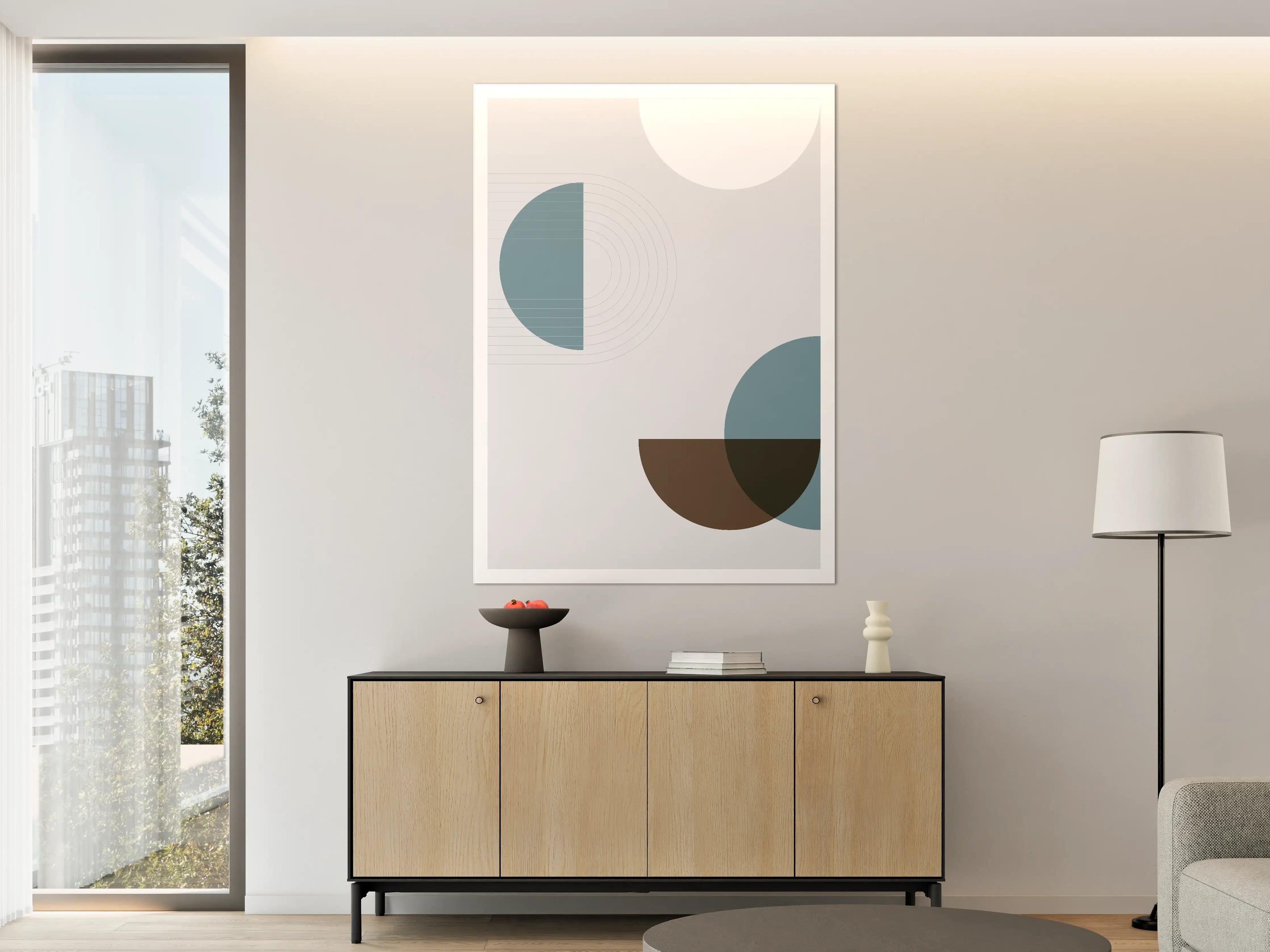 Große Wandbilder - Abstraktes geometrisches Wandbild in gedeckten Tönen