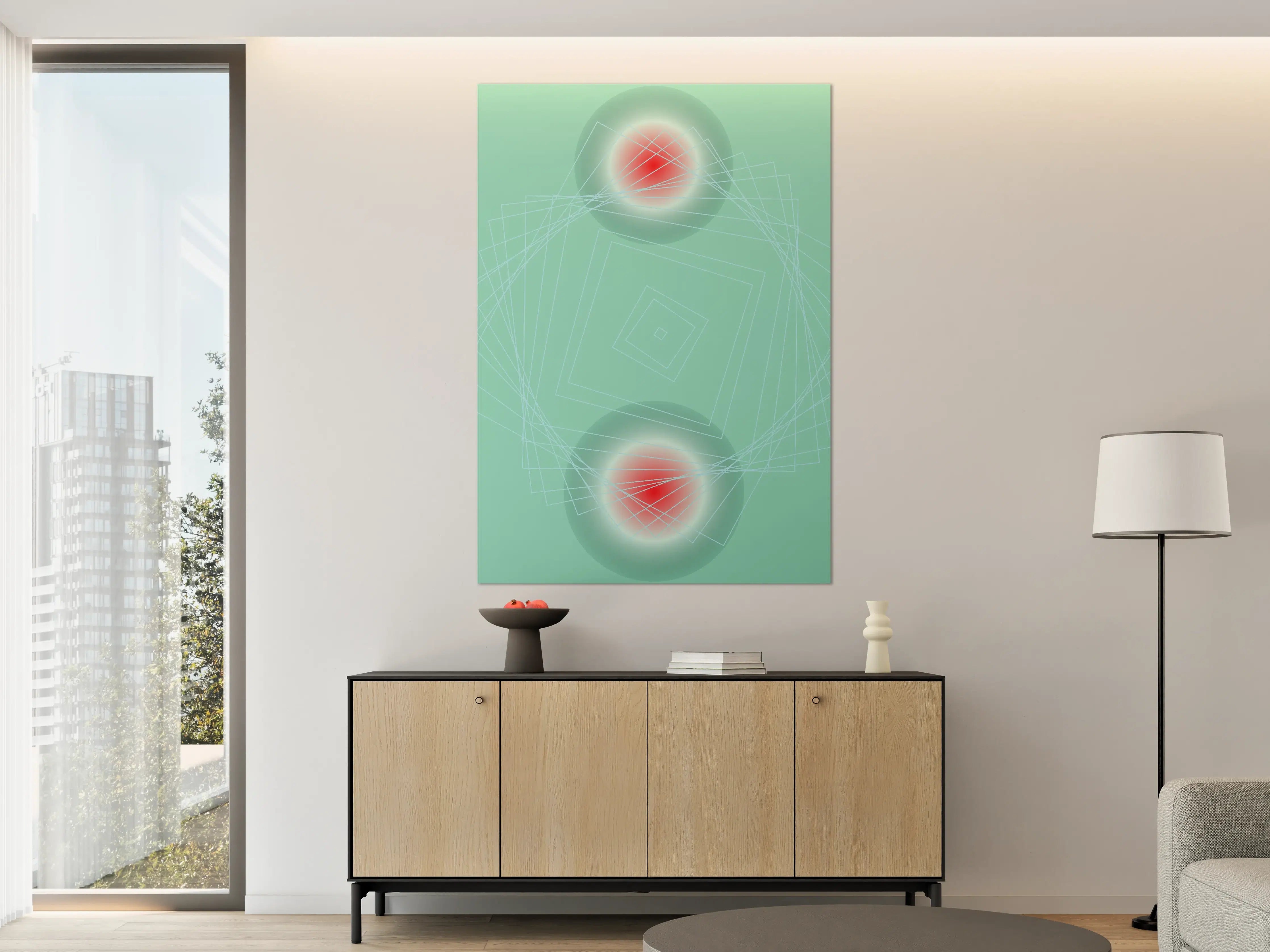 Große Wandbilder - Abstraktes, modernes Digitalkunstwerk mit geometrischen Formen