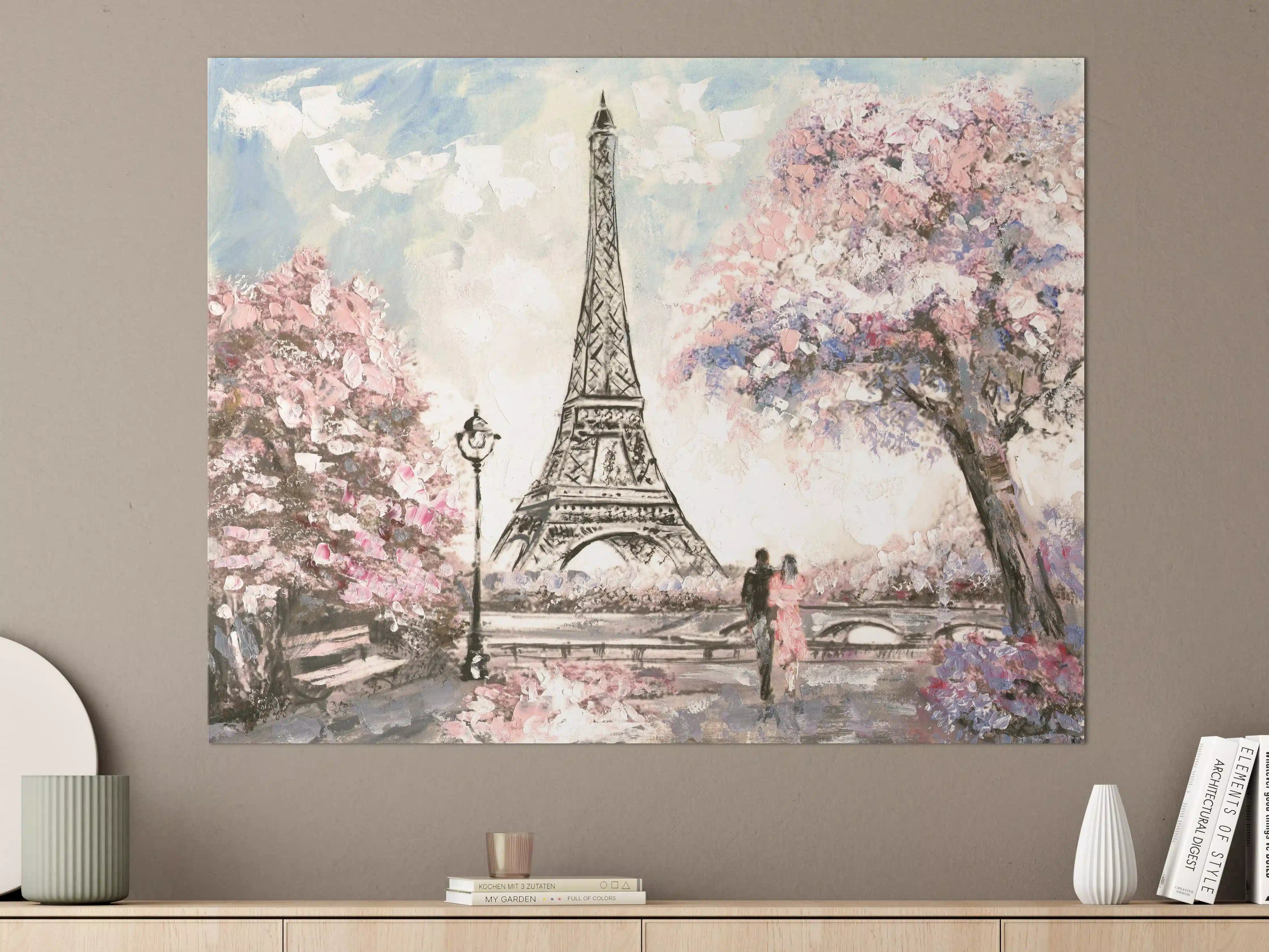 Große Wandbilder - Acrylgemälde eines Paares in Paris