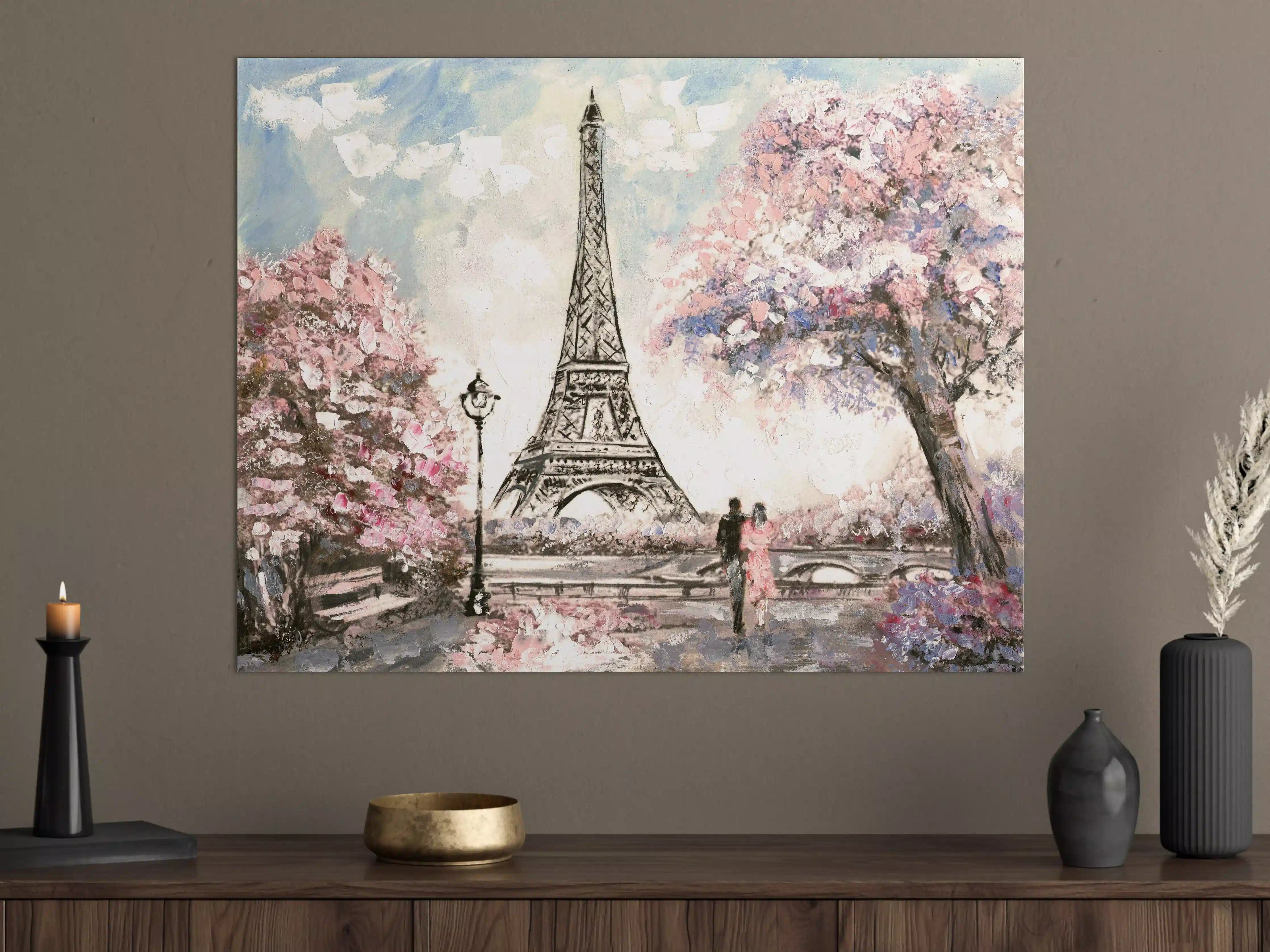 Große Wandbilder - Acrylgemälde eines Paares in Paris