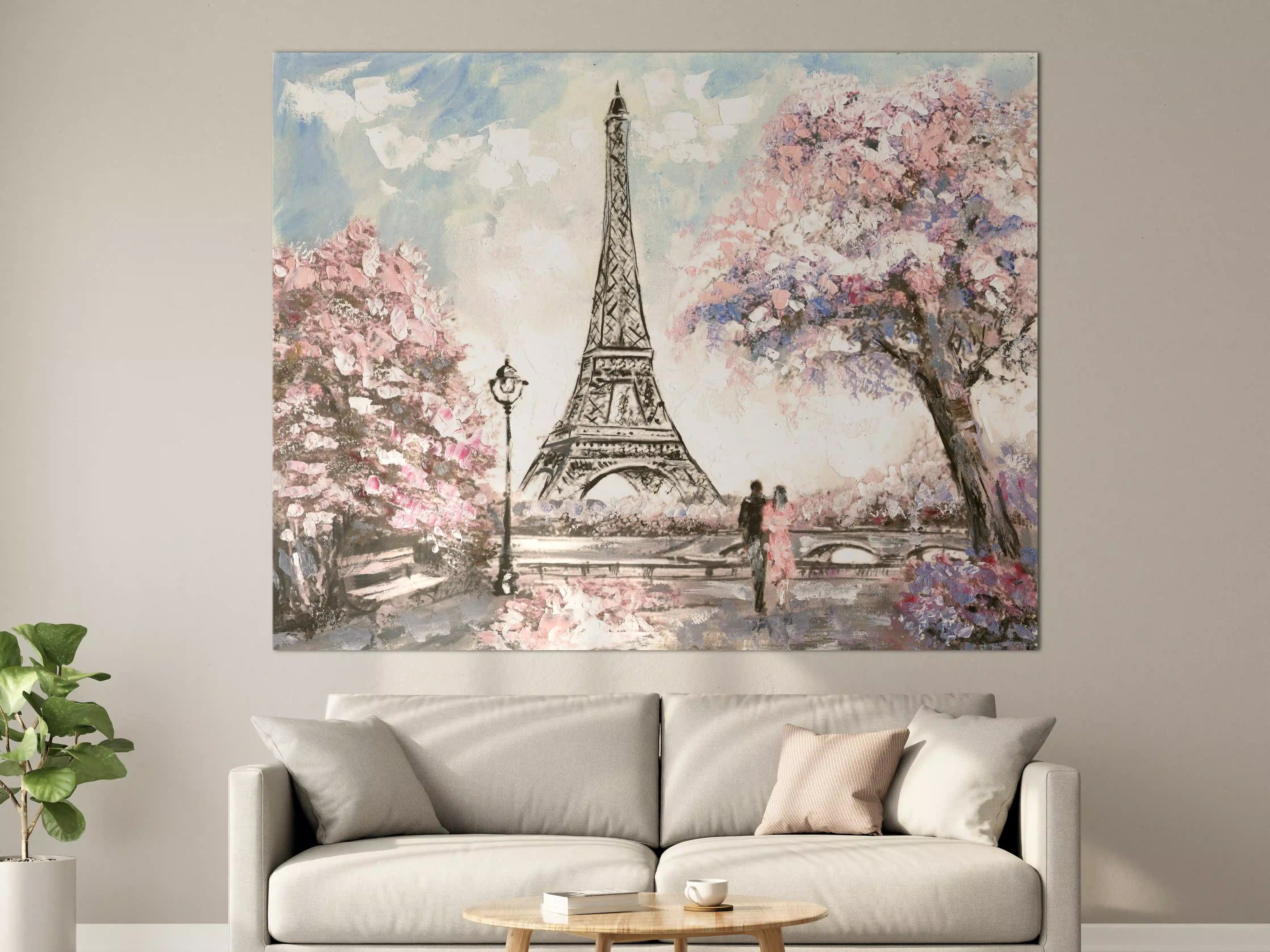 Große Wandbilder - Acrylgemälde eines Paares in Paris