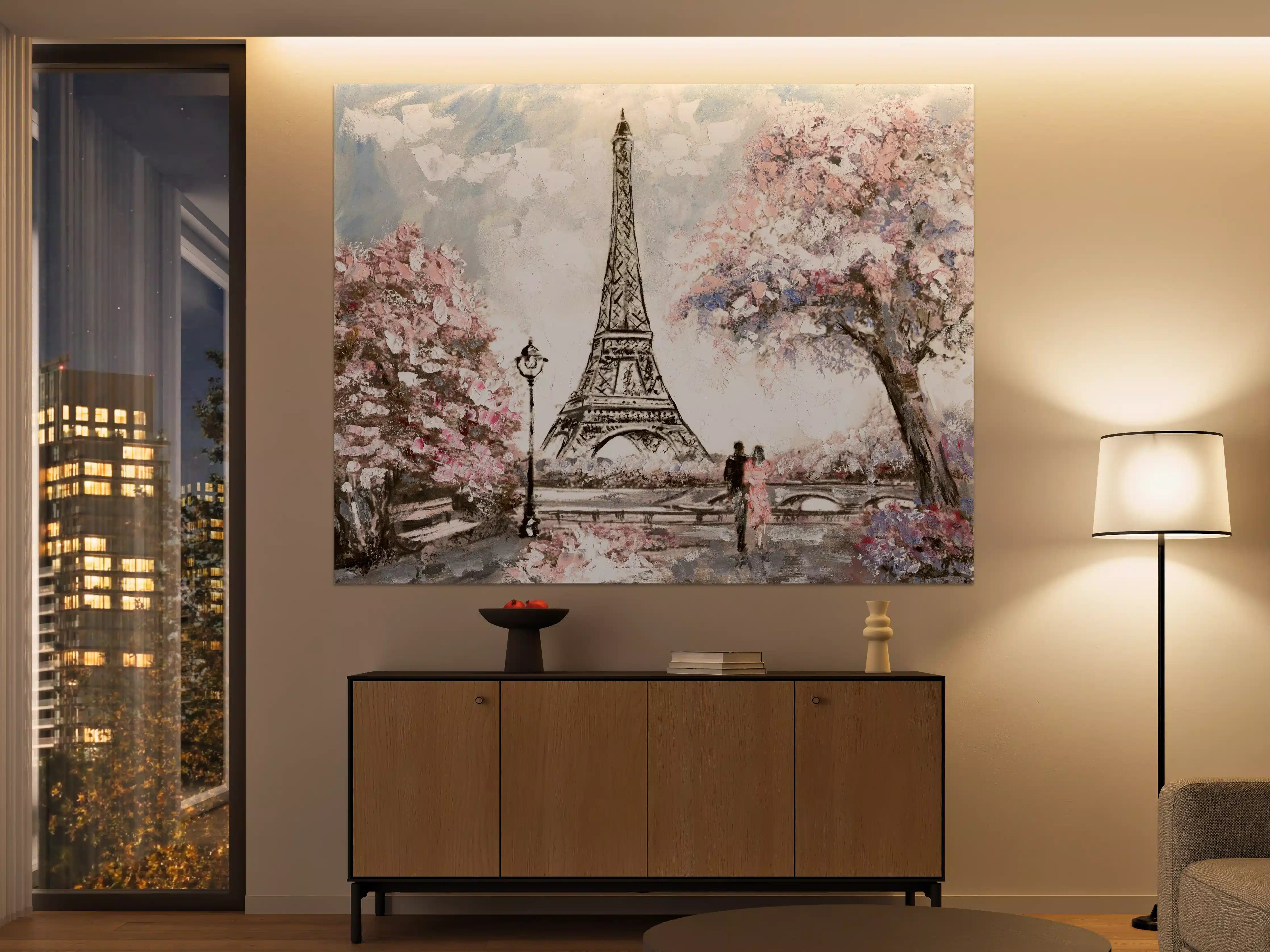 Große Wandbilder - Acrylgemälde eines Paares in Paris