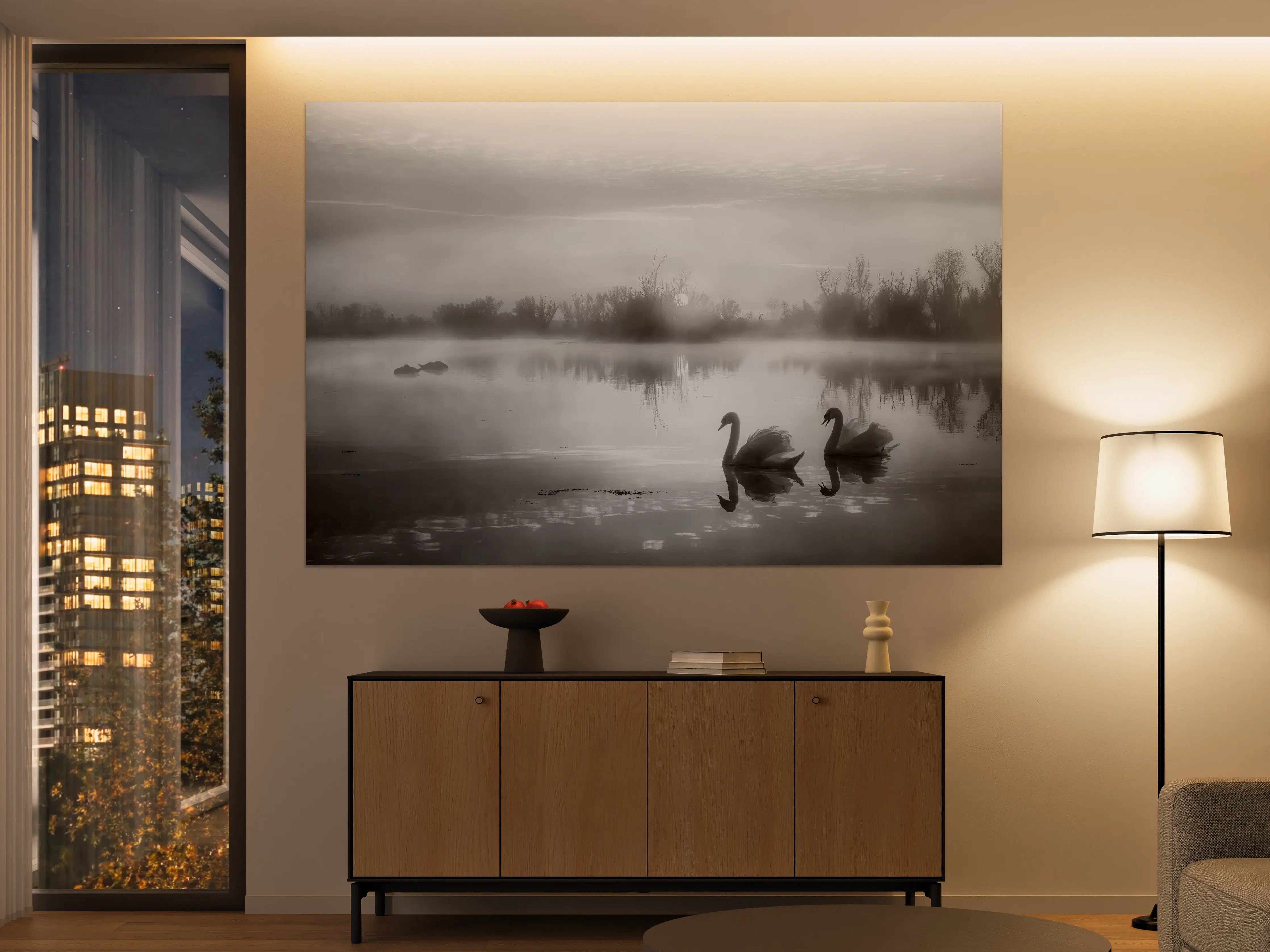 Große Wandbilder - Ähnliche Szenen in Grautönen mit Schwänen