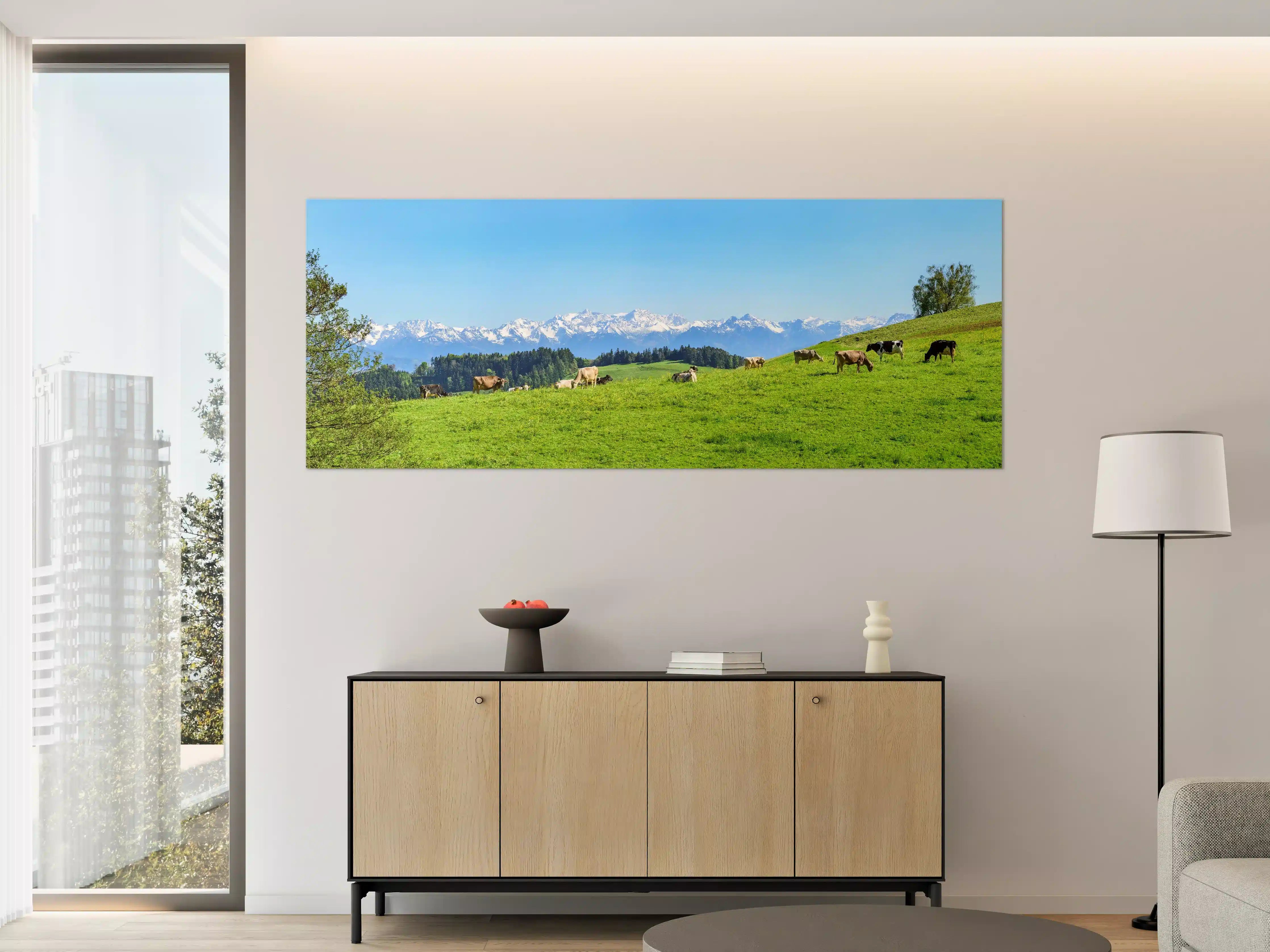 Große Wandbilder - Almwiese mit Kühen und Alpenblick